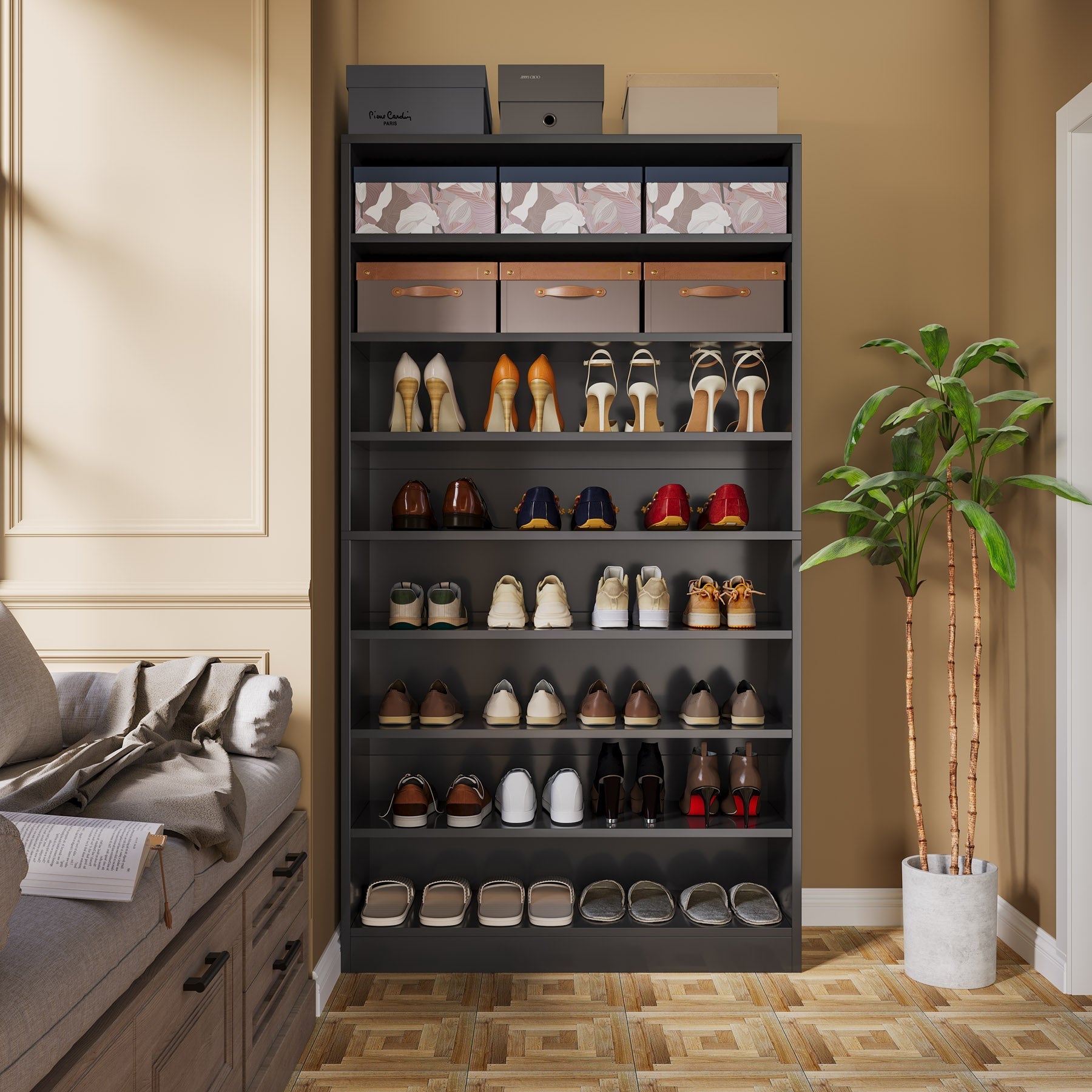 Freestanding Shoe Cabinet, 9-Tier 40-45 Pairs Shoe Storage Rack (Dimensions in cm)