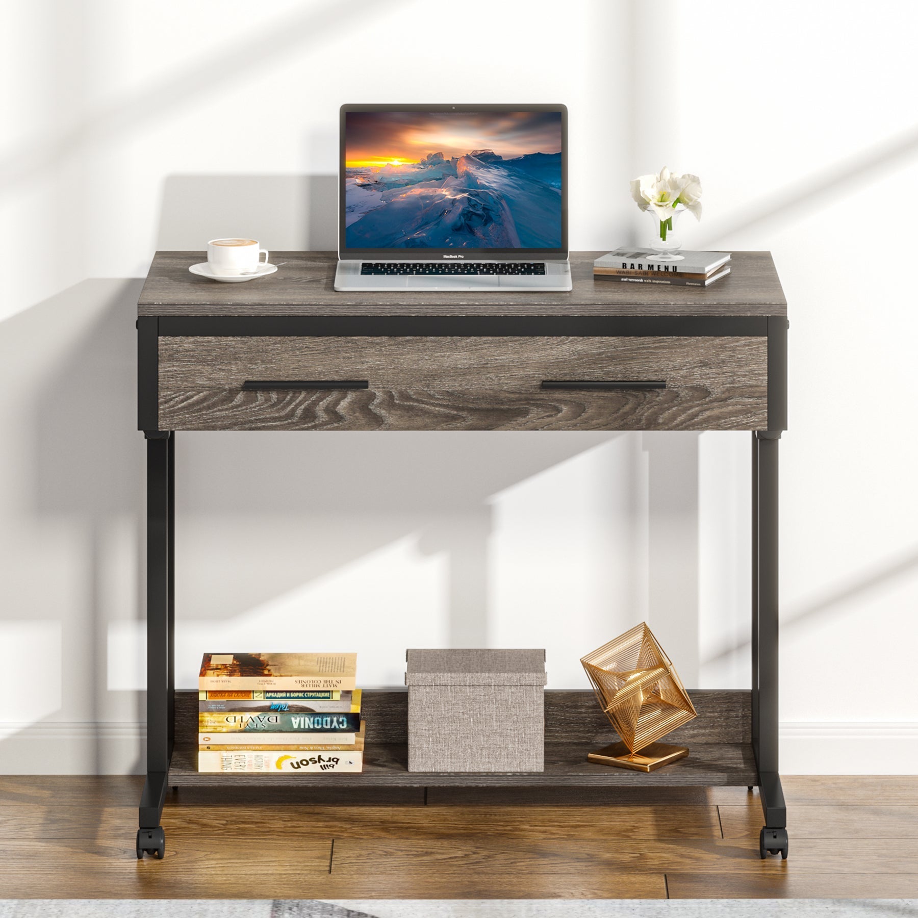 Height Adjustable Desk, Mobile Side Table Portable Desk with Drawers (cm)