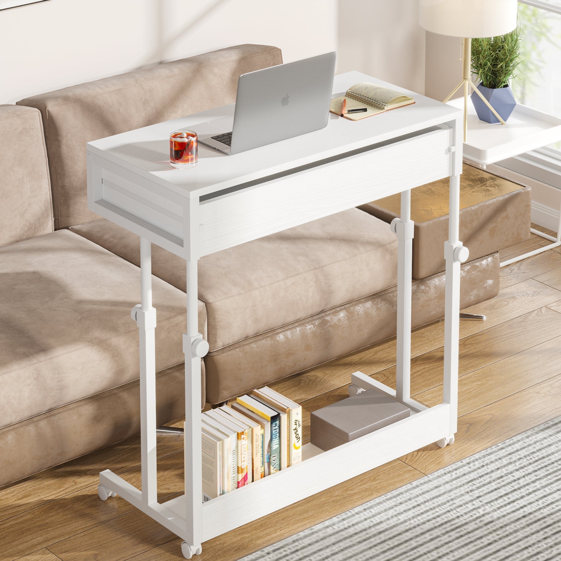 Height Adjustable Desk, Mobile Side Table Portable Desk with Drawers (cm)