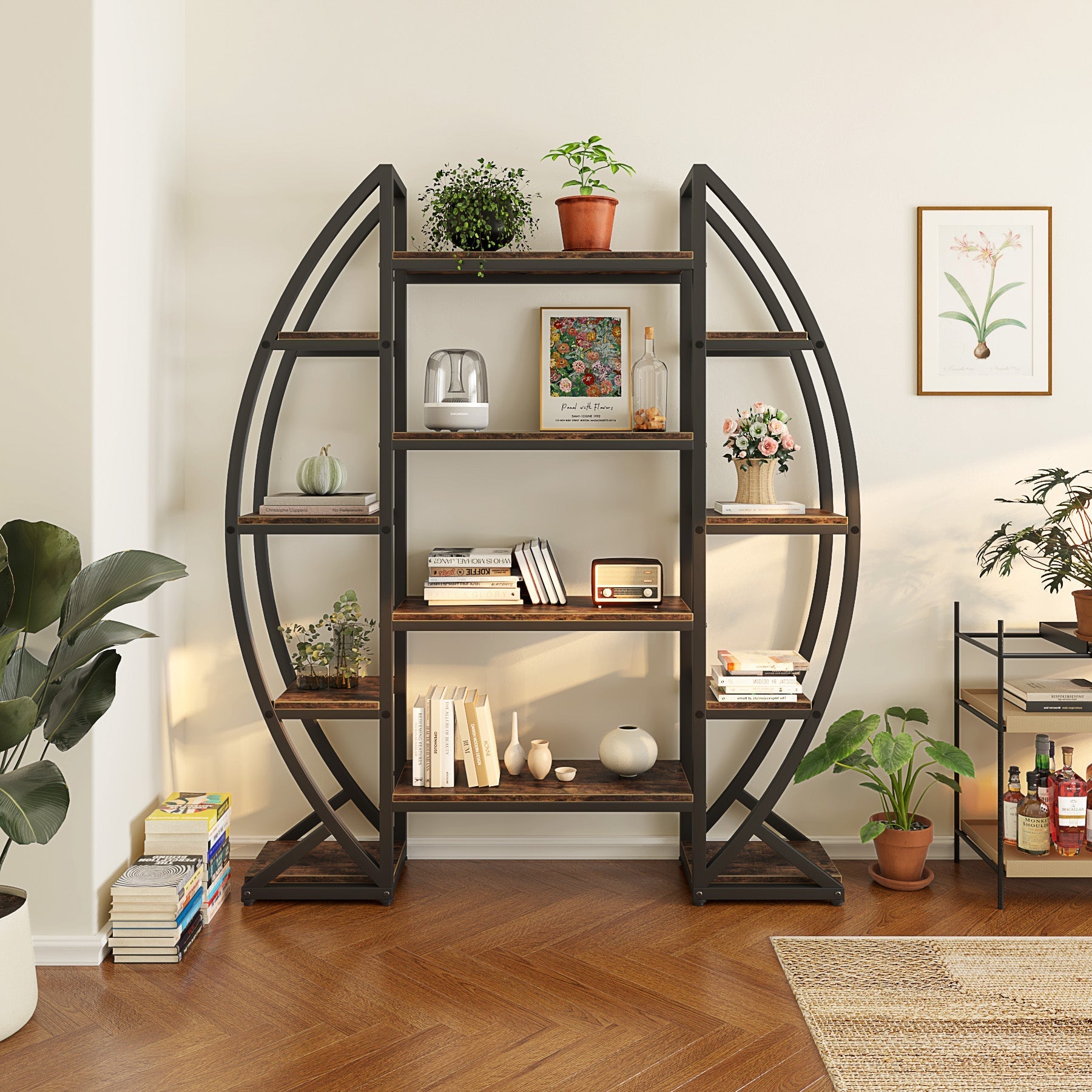 Industrial Bookshelf, Oval Triple Wide Etagere Bookcases Display Shelves (cm)