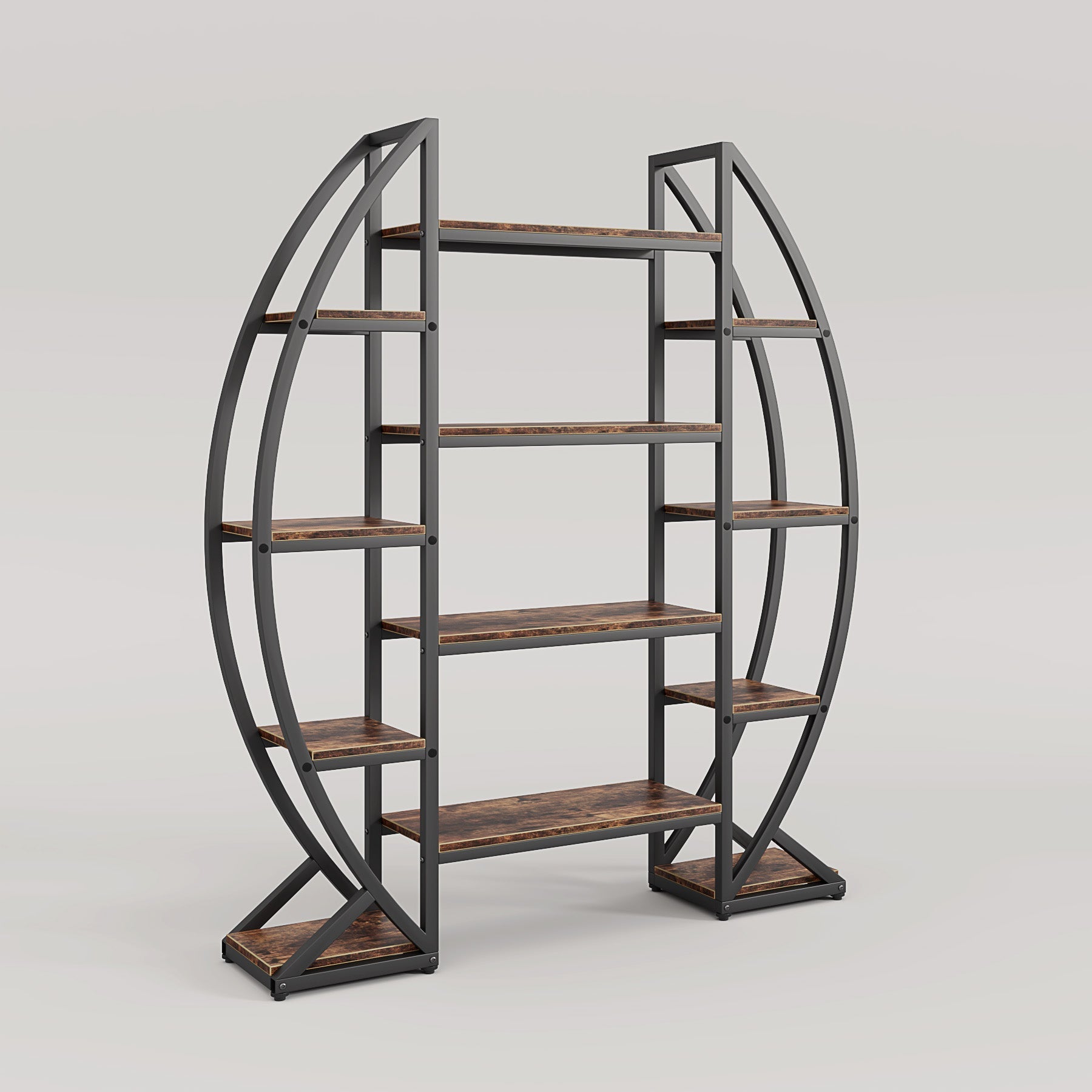 Industrial Bookshelf, Oval Triple Wide Etagere Bookcases Display Shelves (cm)