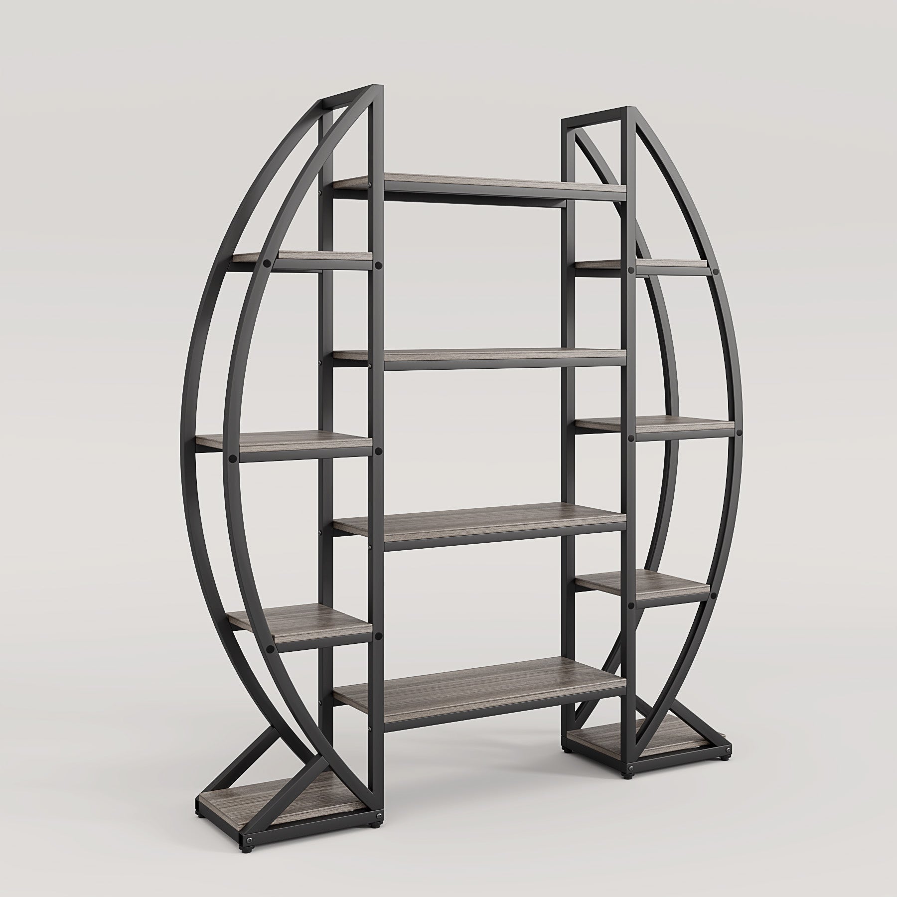 Industrial Bookshelf, Oval Triple Wide Etagere Bookcases Display Shelves (cm)