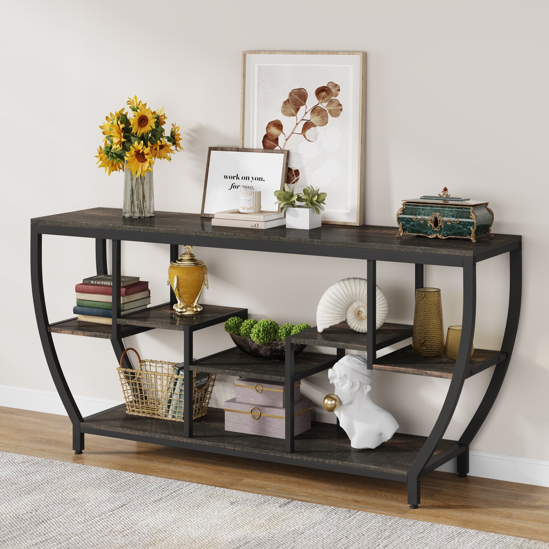 Industrial Console Table, 180 cm Entryway Sofa Table with Shelves