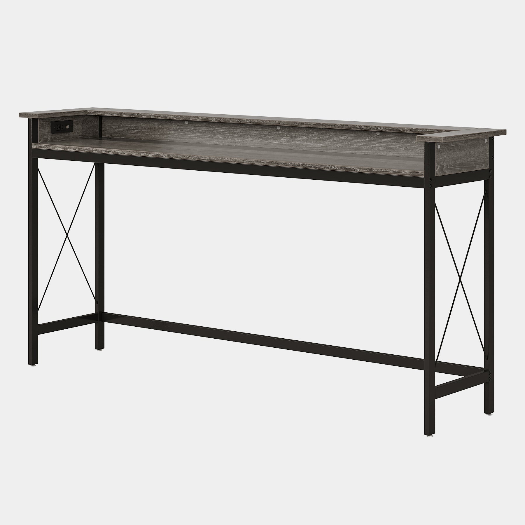 Industrial Console Table, 180 cm Sofa Table with Outlets and USB Ports