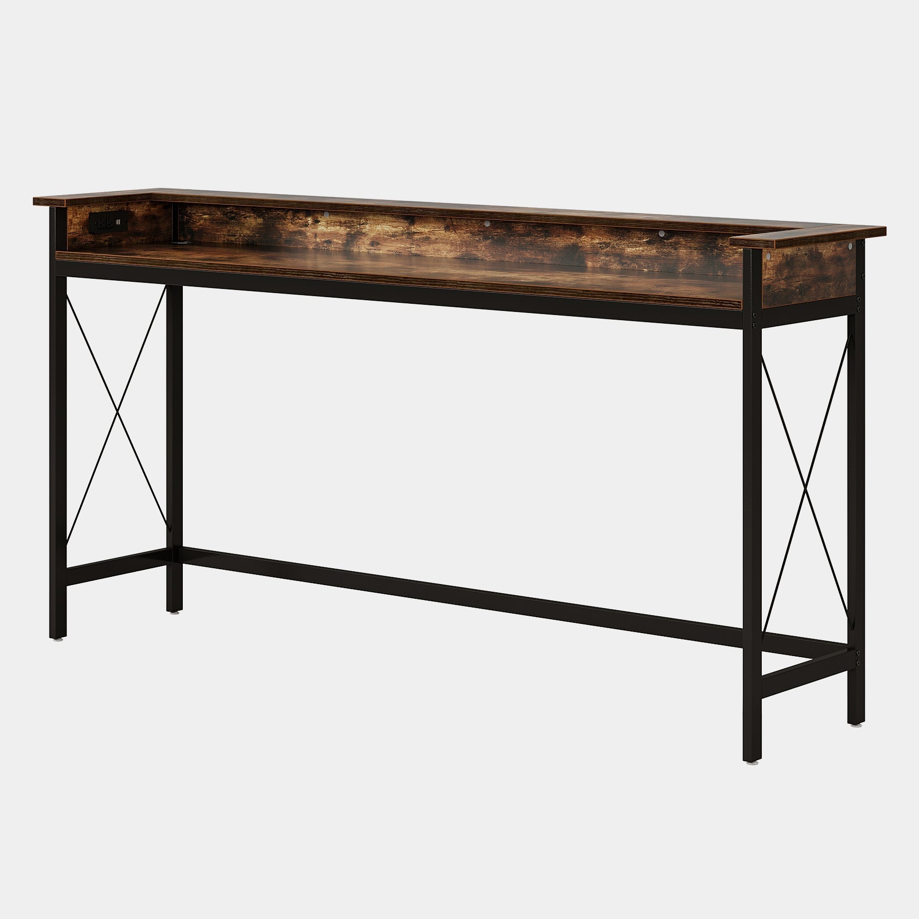 Industrial Console Table, 180 cm Sofa Table with Outlets and USB Ports