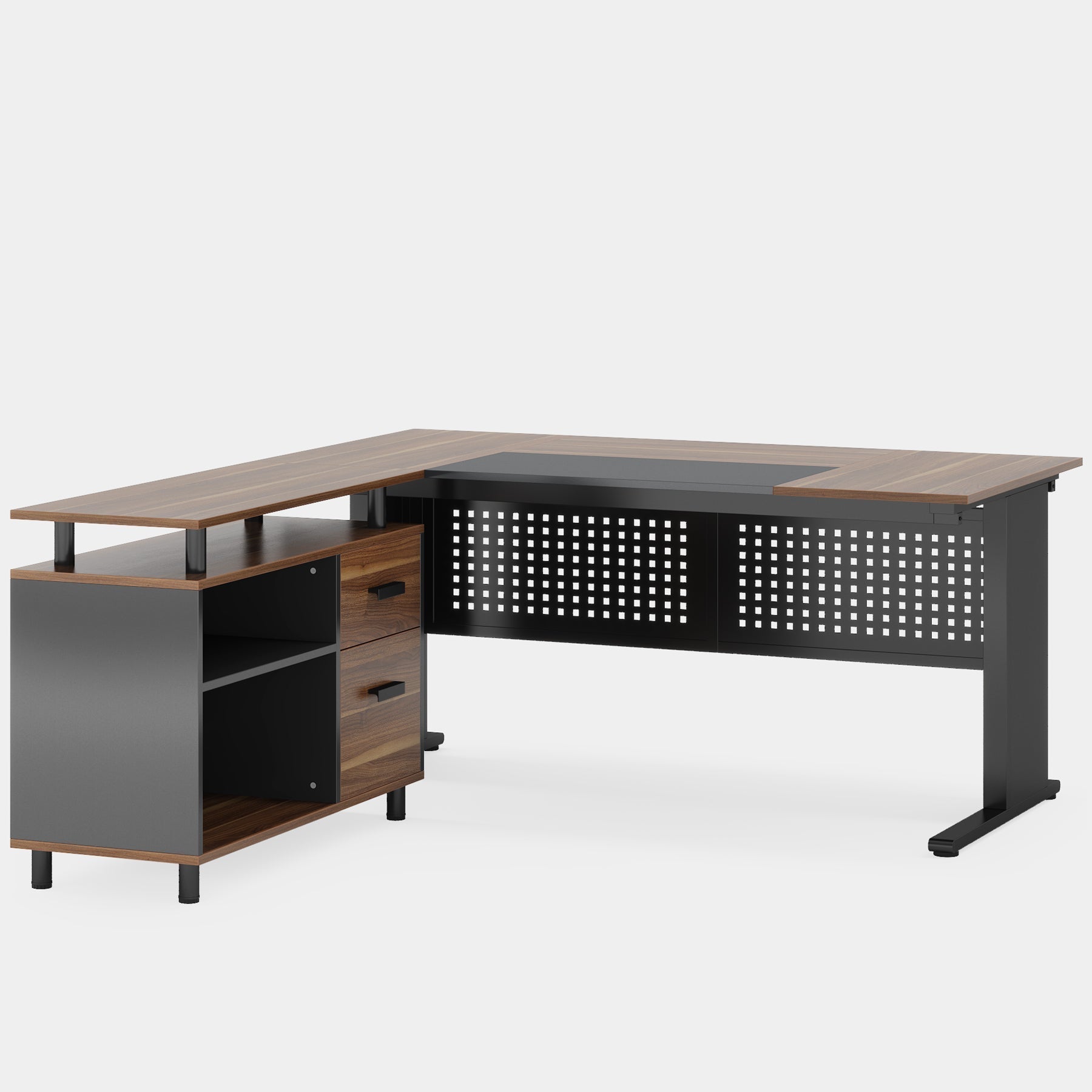 Industrial L-Shaped Desk, 160 cm Computer Executive Desk with File Cabinet