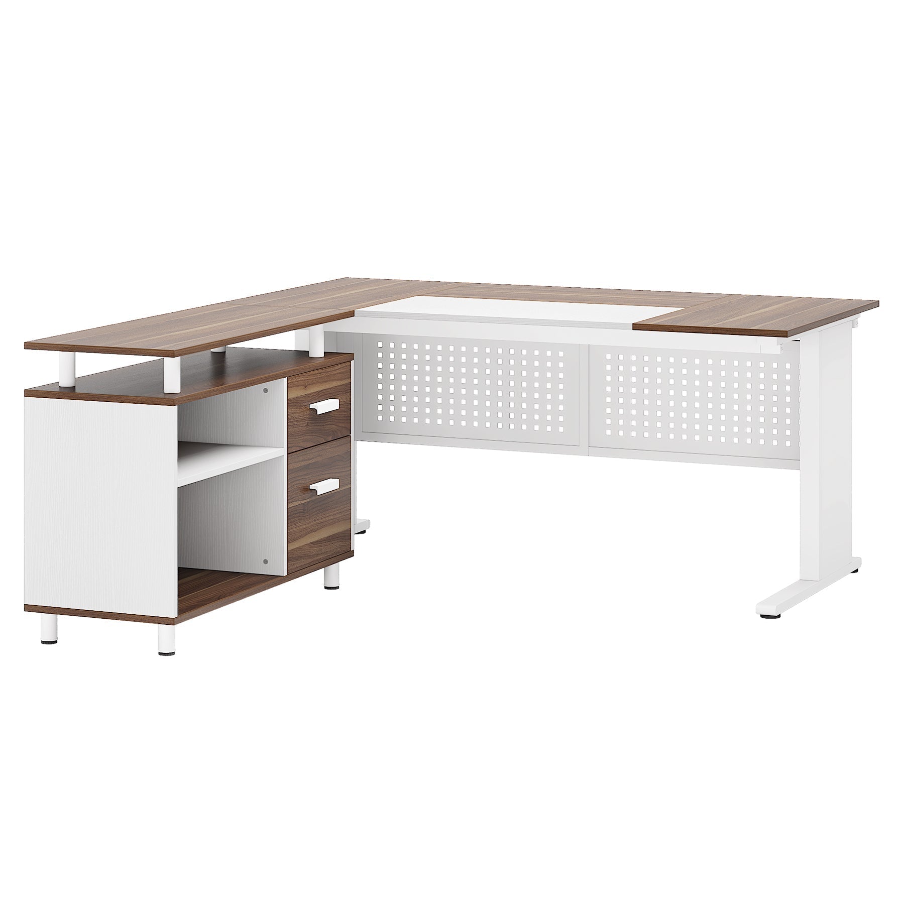 Industrial L-Shaped Desk, 160 cm Computer Executive Desk with File Cabinet