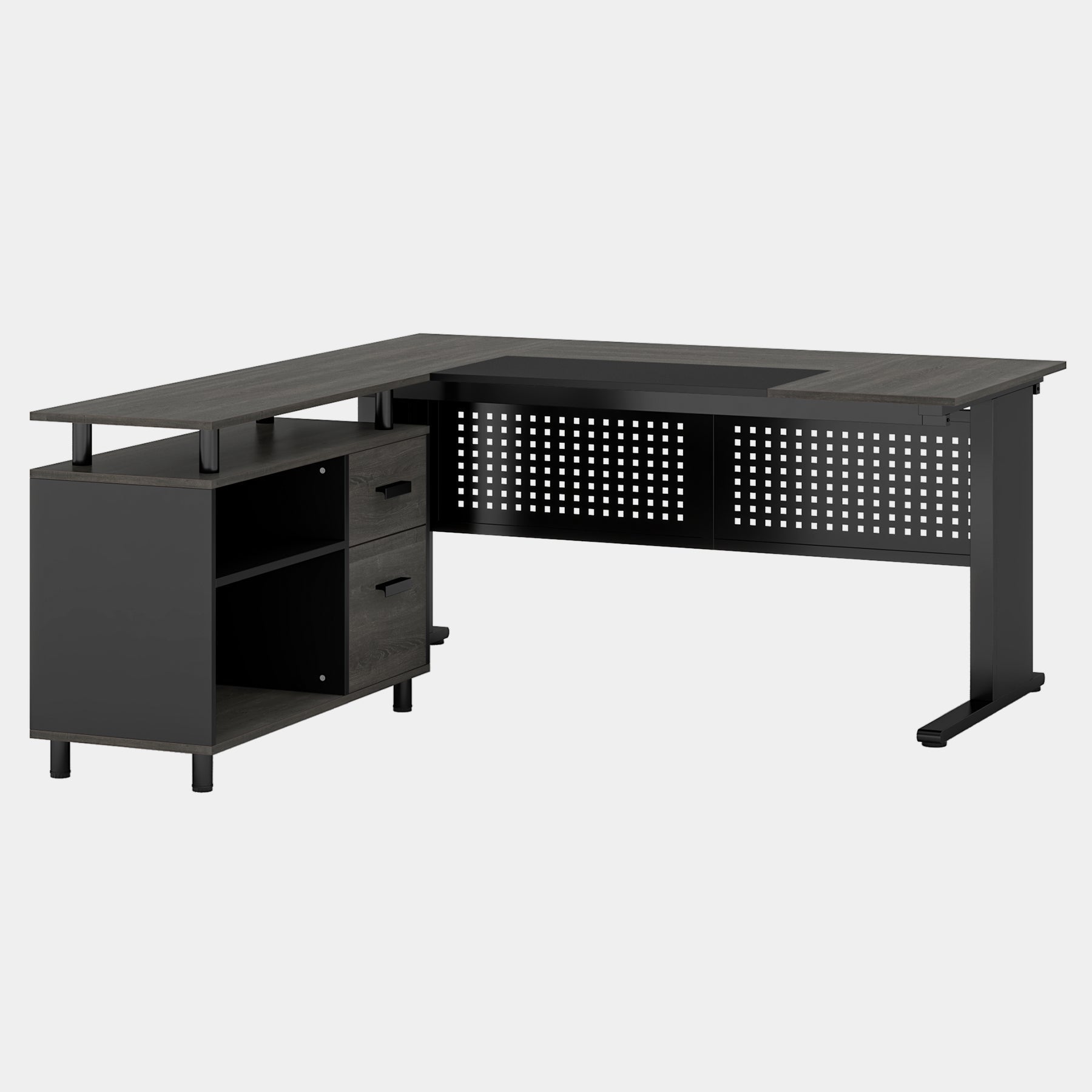 Industrial L-Shaped Desk, 160 cm Computer Executive Desk with File Cabinet