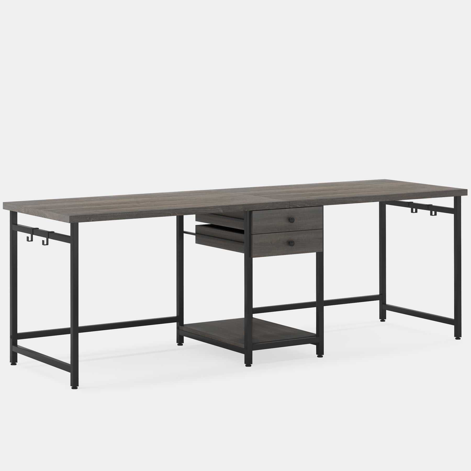 Industrial Two Person Desk, 198 cm Double Computer Desk with Drawers