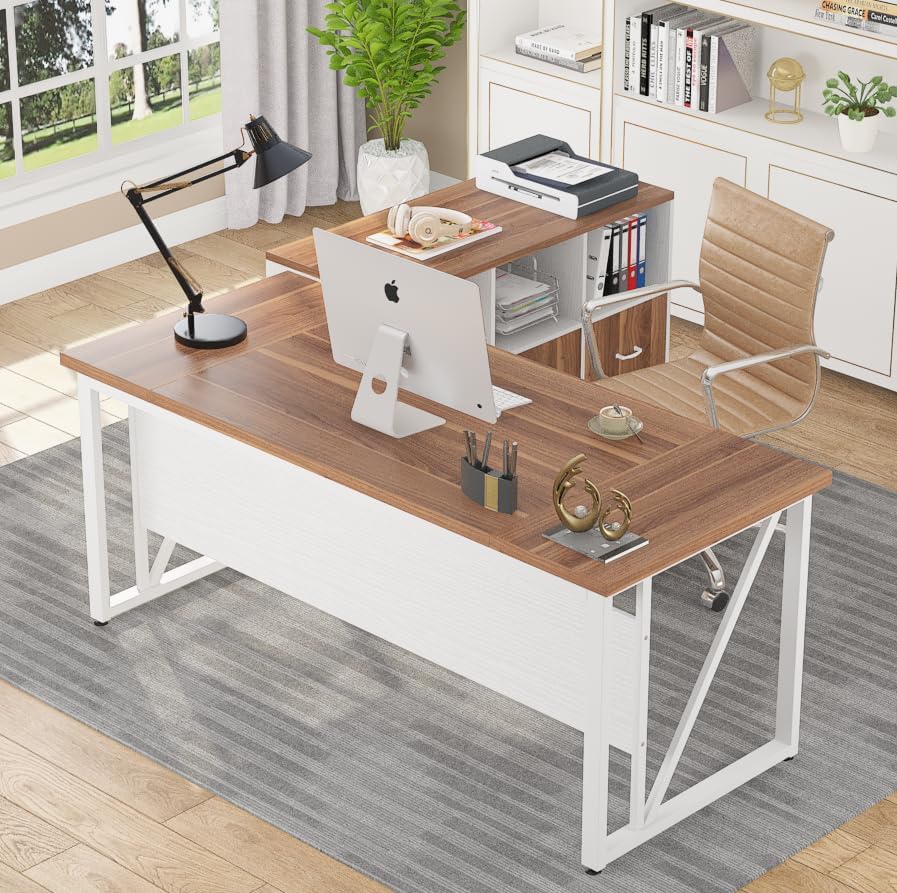 L-Shaped Computer Desk, 140 cm / 160 cm Executive Desk and Mobile File Cabinet