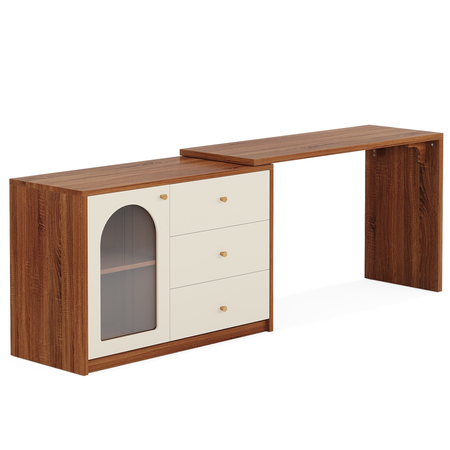 L-Shaped Computer Desk, Corner Office Desk with Reversible Storage Cabinet (in cm)