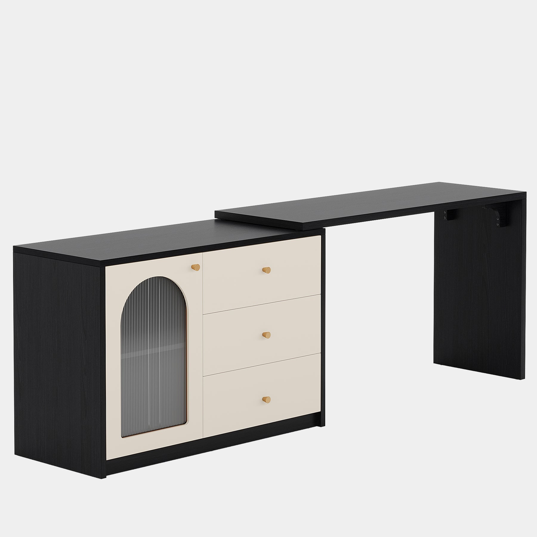 L-Shaped Computer Desk, Corner Office Desk with Reversible Storage Cabinet (in cm)