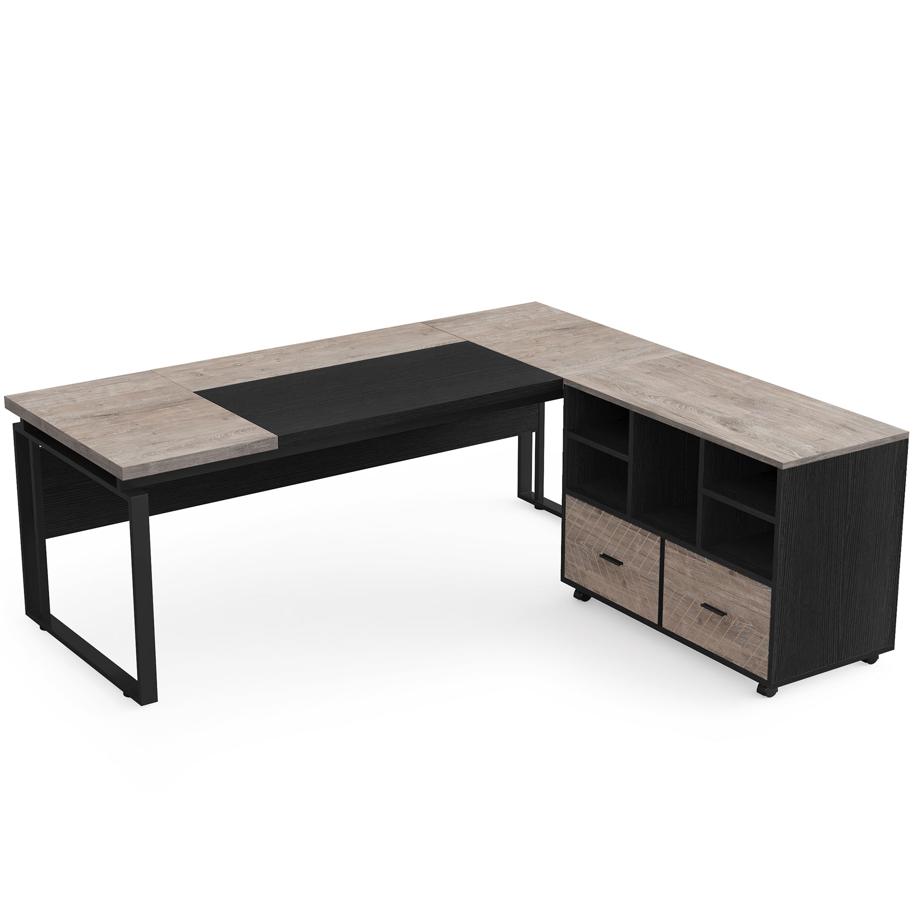 L-Shaped Executive Desk, 160 cm Computer Desk with Mobile File Cabinet