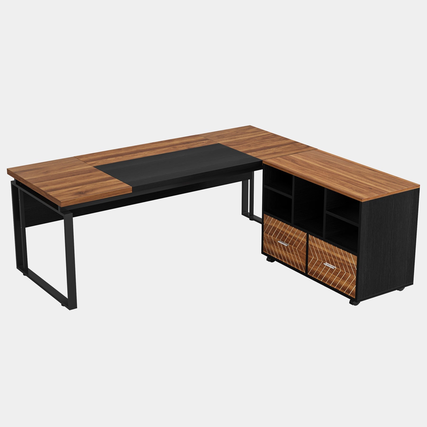 L-Shaped Executive Desk, 160 cm Computer Desk with Mobile File Cabinet