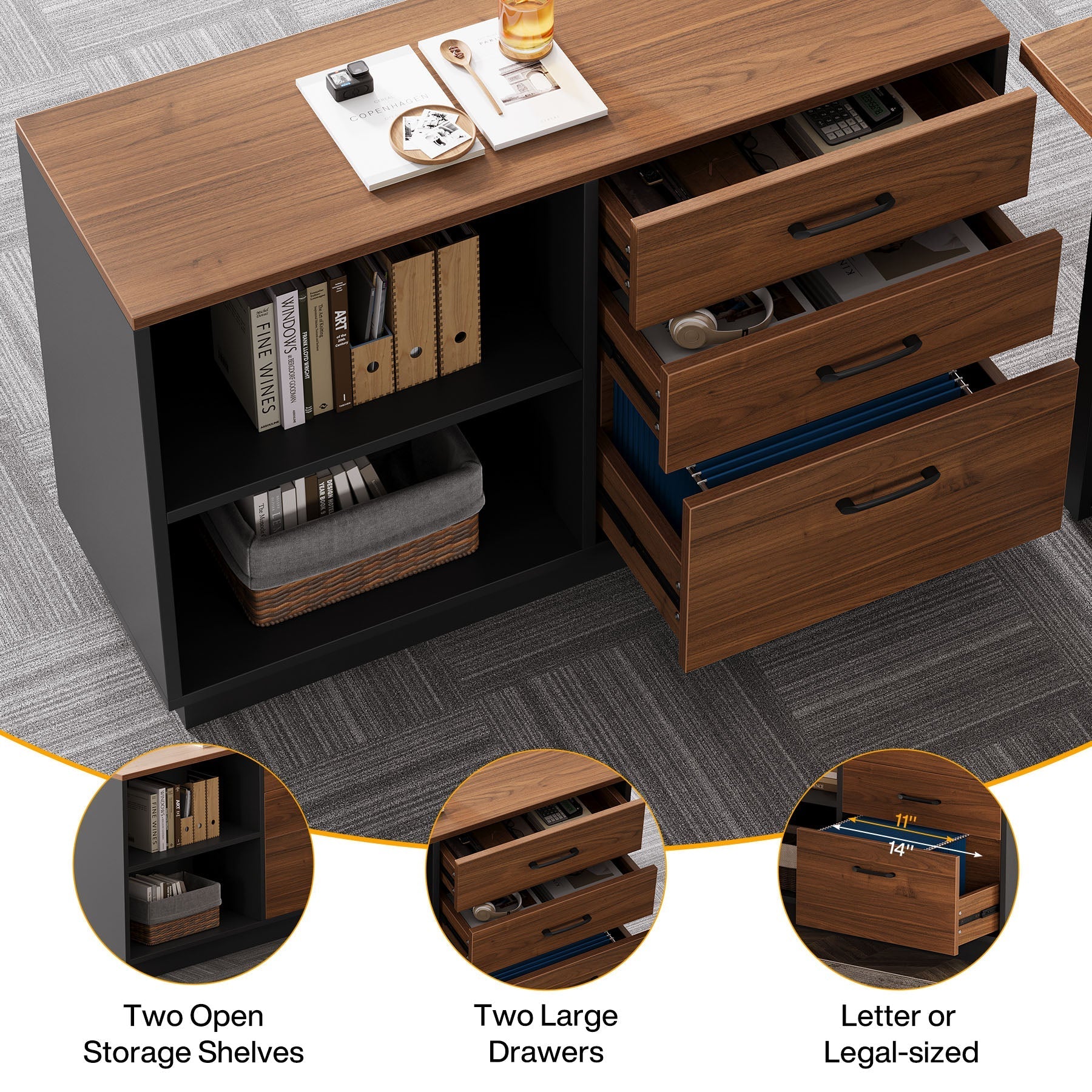 L-Shaped Executive Desk, 160 cm Computer Desk Workstation with File Cabinet