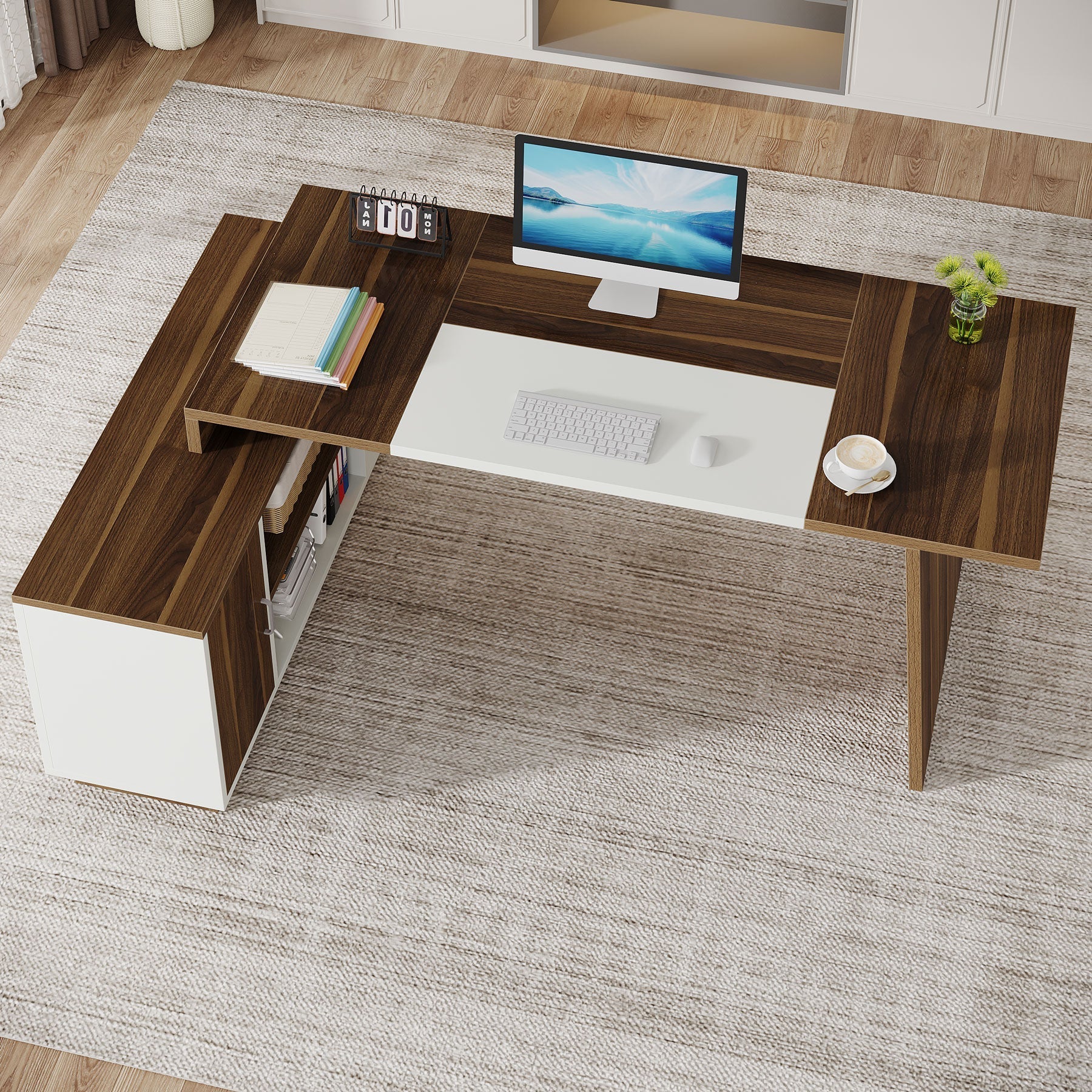 L-Shaped Executive Desk, 179 cm Computer Desk with Cabinet