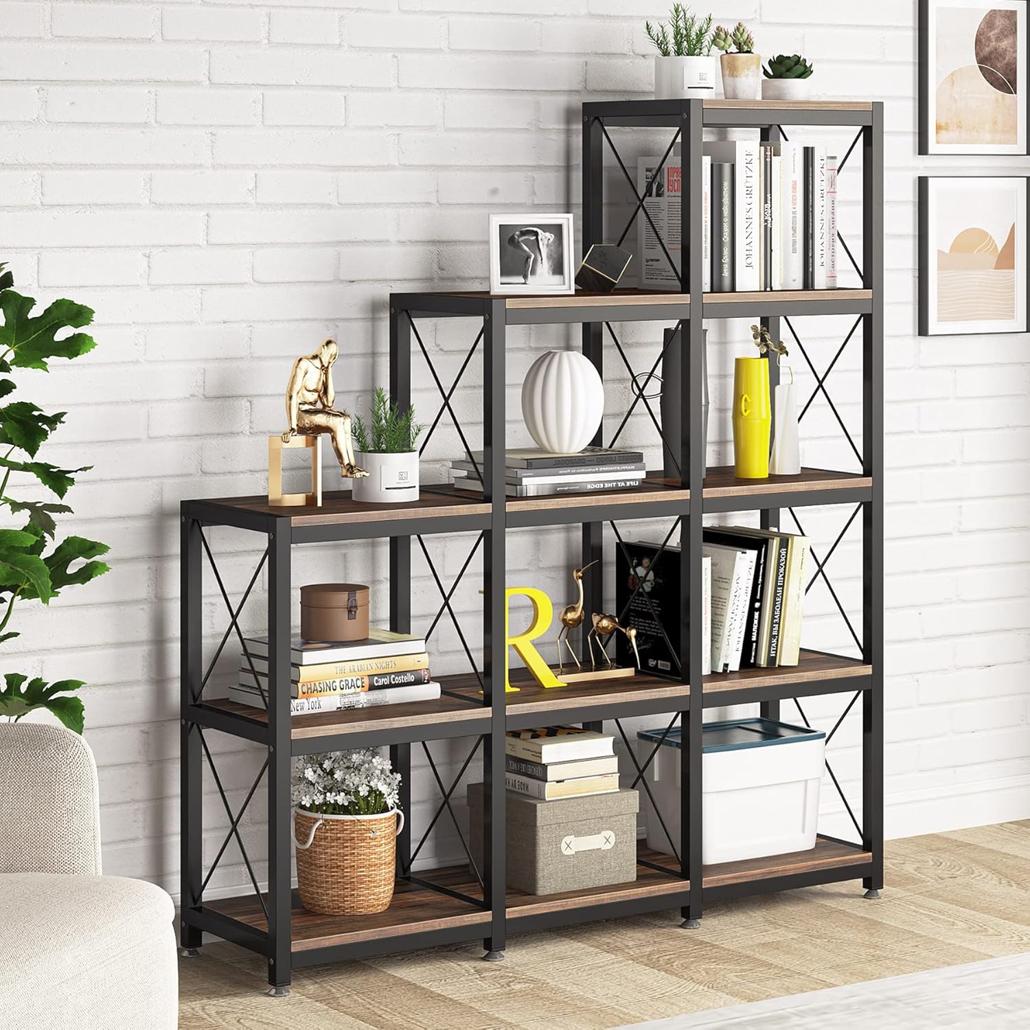 Ladder Bookshelf, 30.5 cm Shelves Industrial Etagere Bookcase