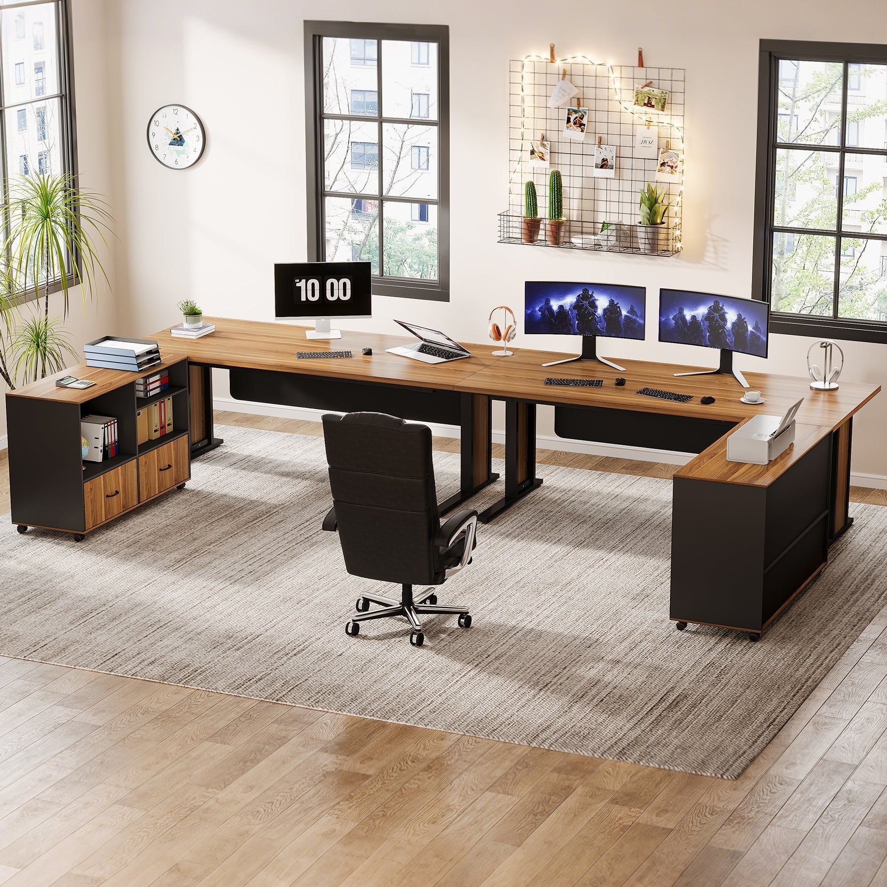 Large L-Shaped Desk, 160 cm Executive Computer Desk with Mobile File Cabinet