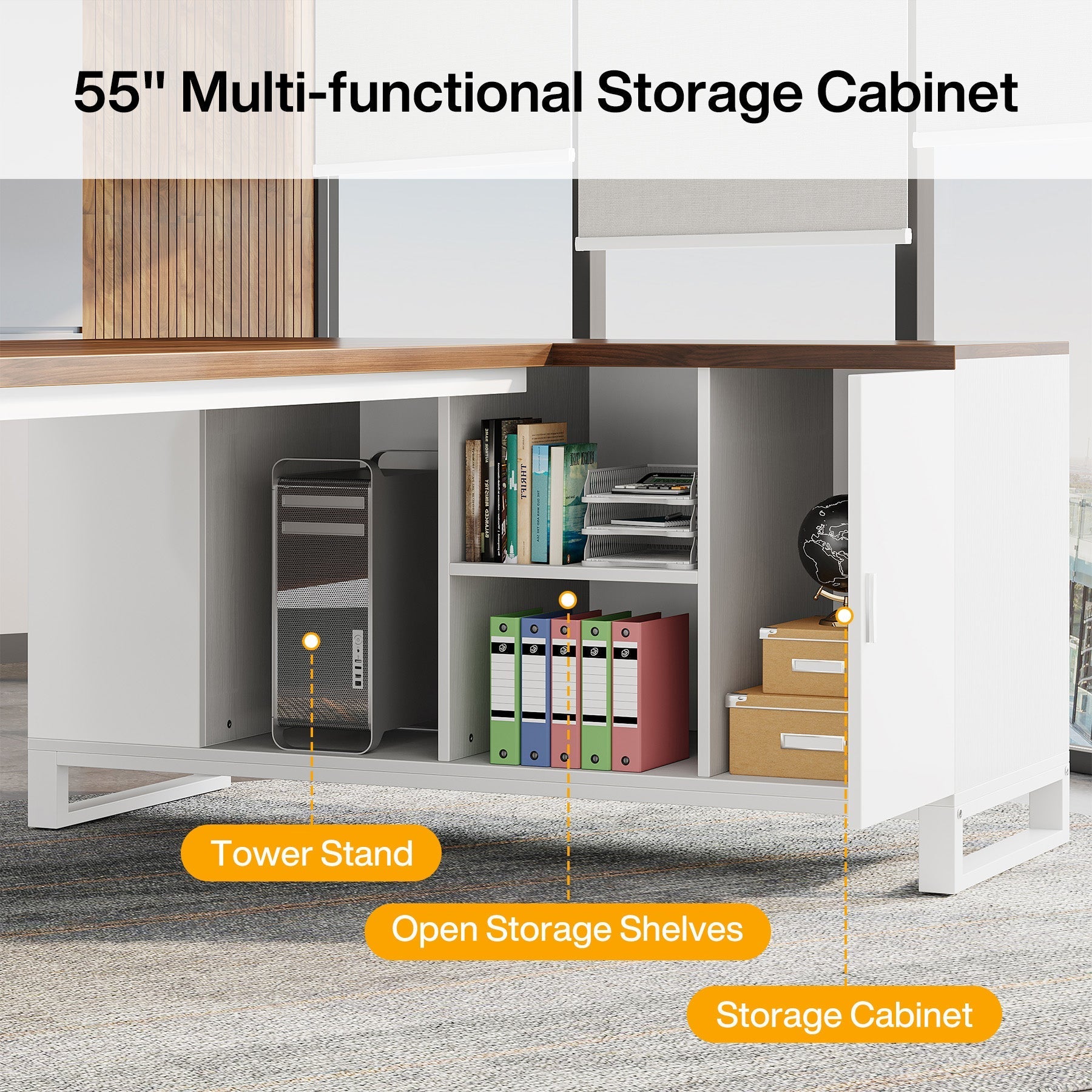 Large L-Shaped Desk, 180 cm Executive Desk with 140 cm File Cabinet