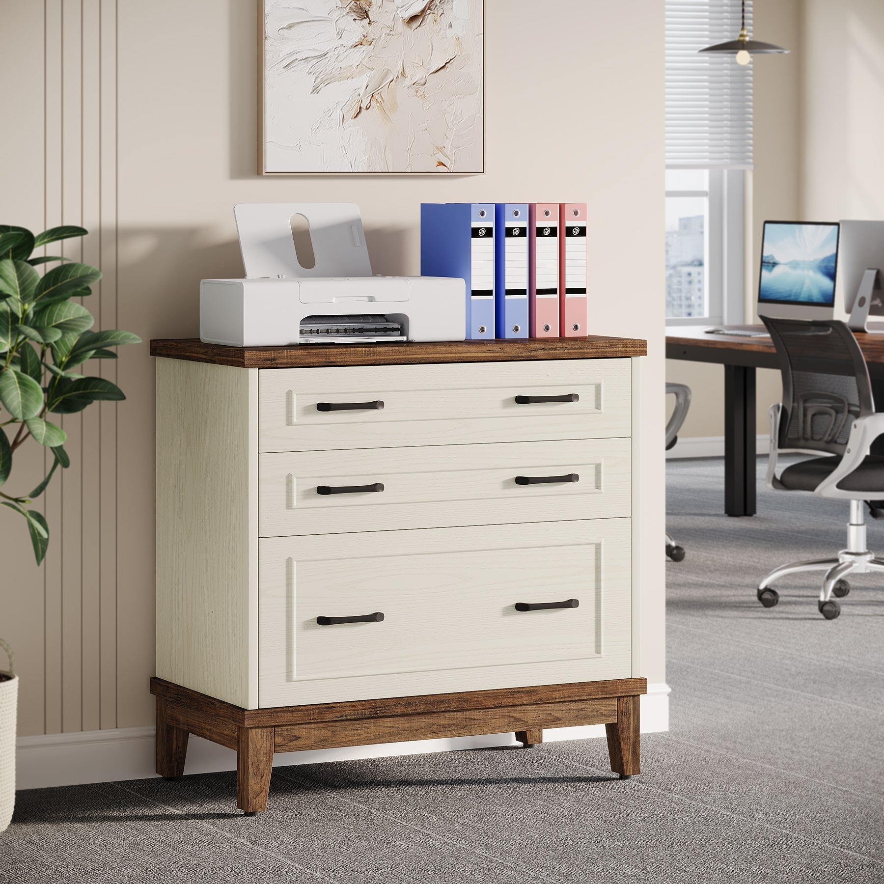 Lateral File Cabinet, 3-Drawer Filing Cabinet for A4/Letter/Legal Size (cm)