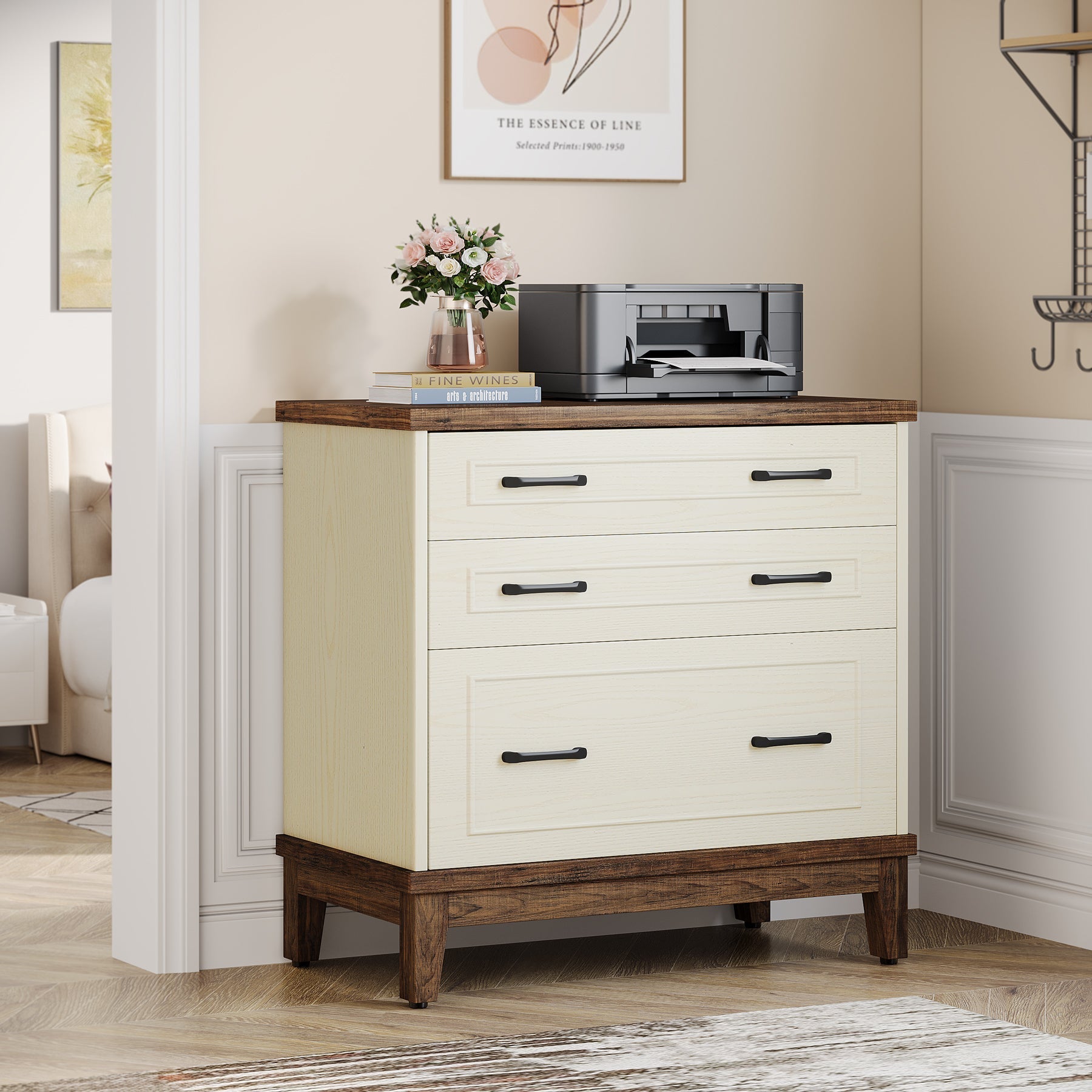 Lateral File Cabinet, 3-Drawer Filing Cabinet for A4/Letter/Legal Size (cm)