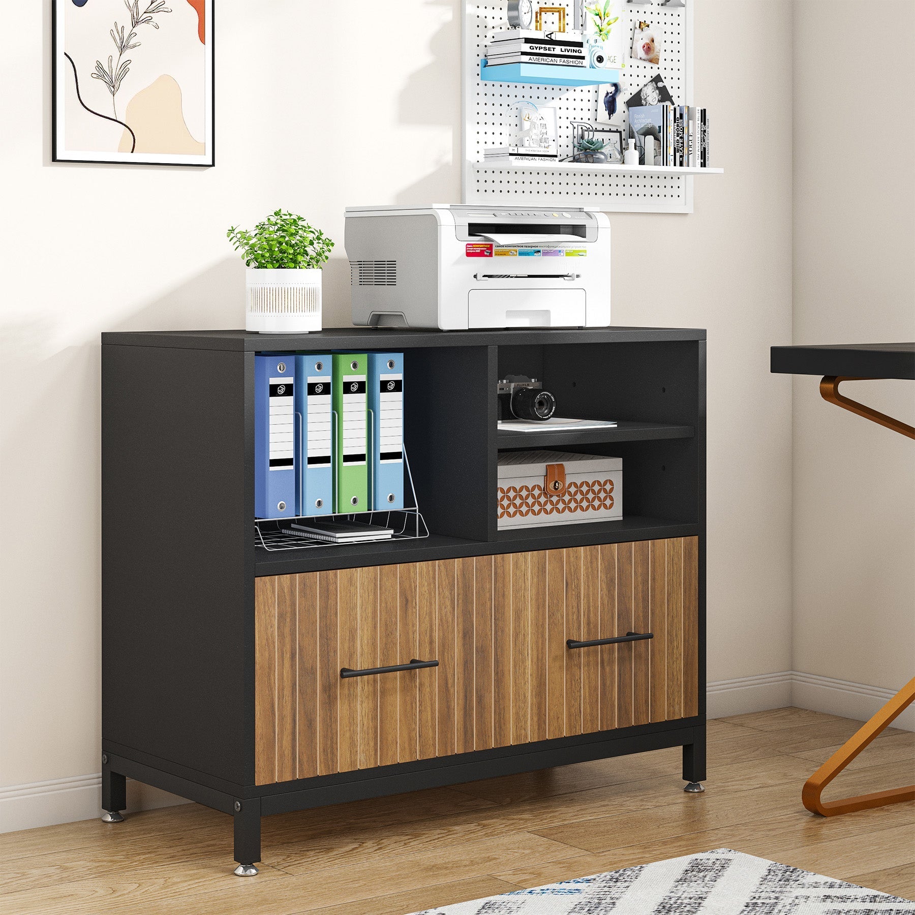 Lateral File Cabinet Printer Stand with Drawer & Open Storage Spaces (cm)