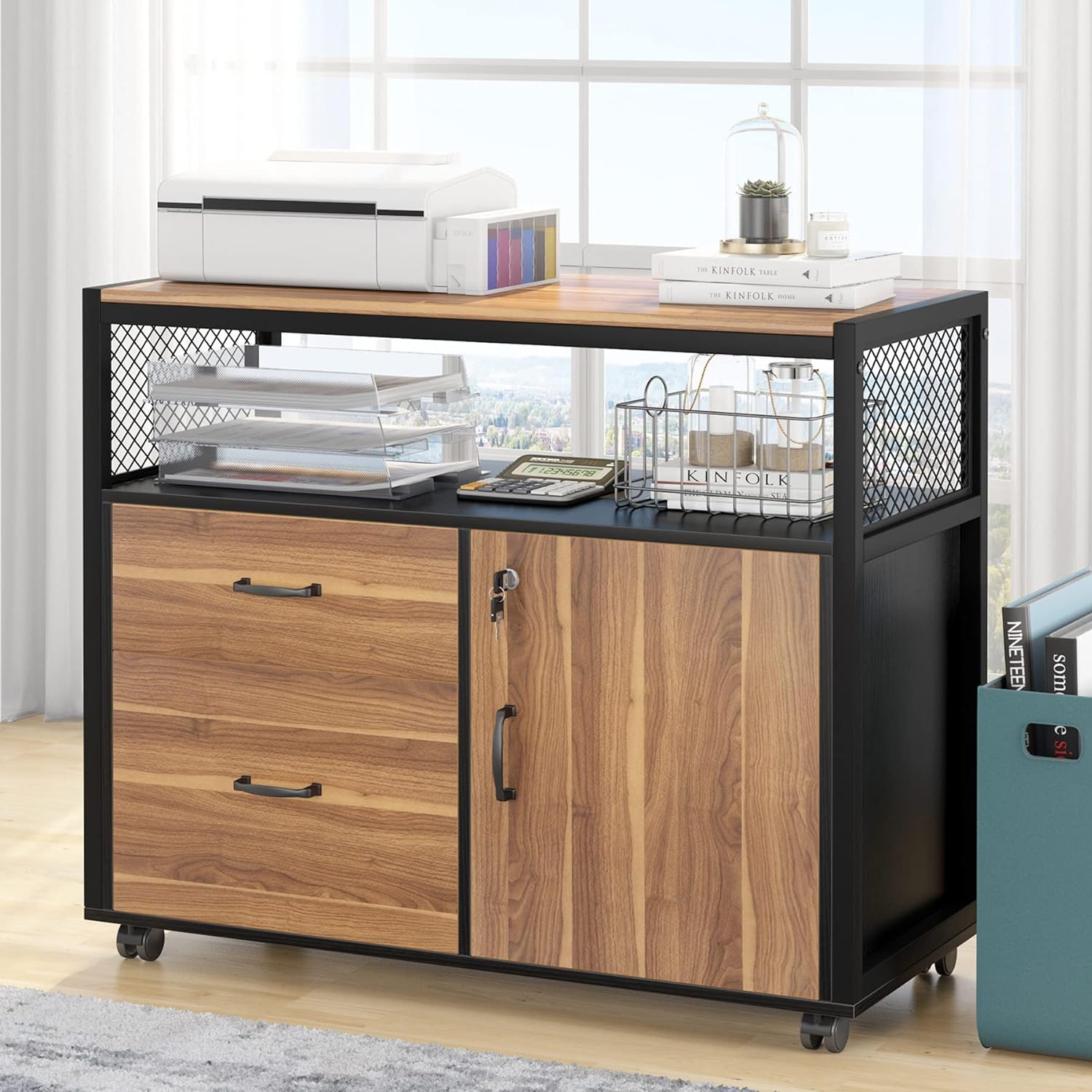 Lockable File Cabinet Printer Stand with Drawers & Caster (cm)