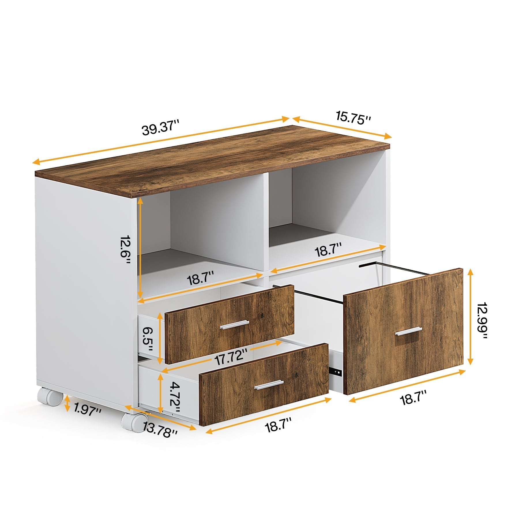 Lockable File Cabinet Printer Stand with Drawers & Caster (cm)