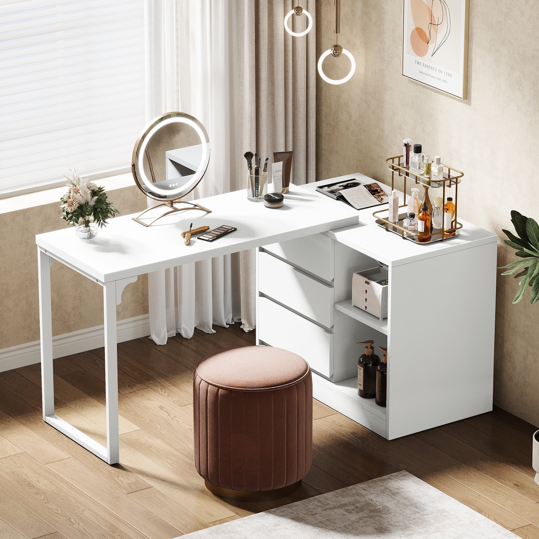 Makeup Vanity, Dressing Table with 3 Drawers and Storage Shelves (in cm)