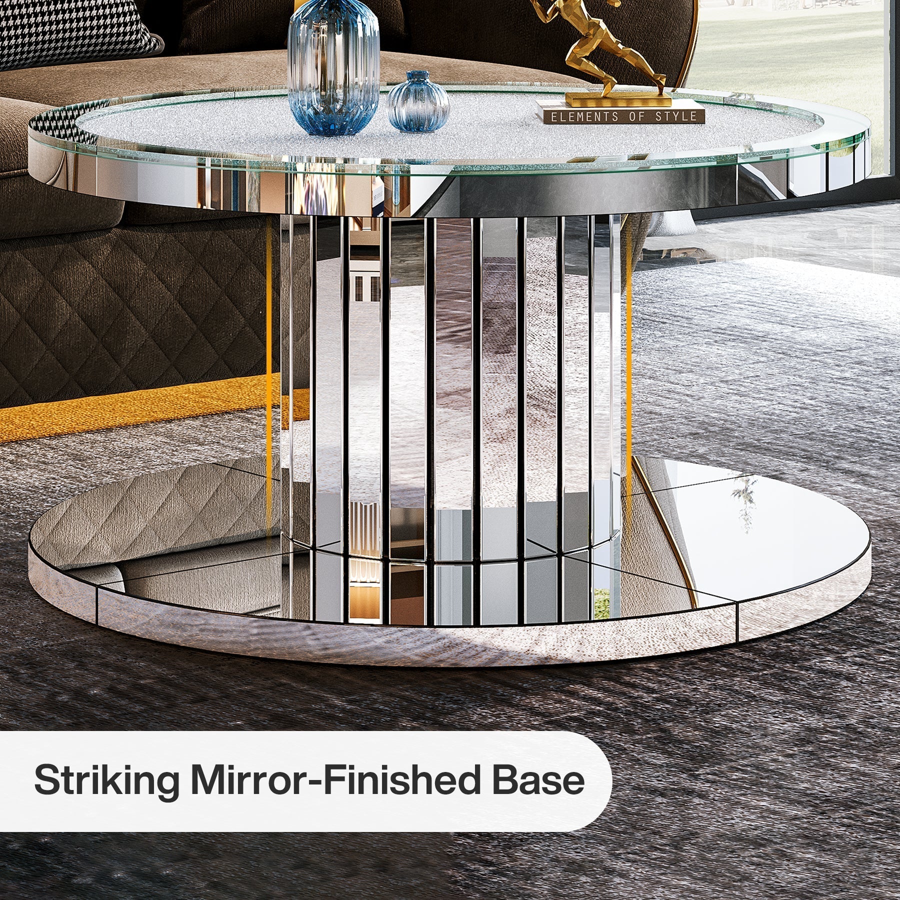 Mirrored Coffee Table, 75 cm Center Table 2-Tier Snack Table