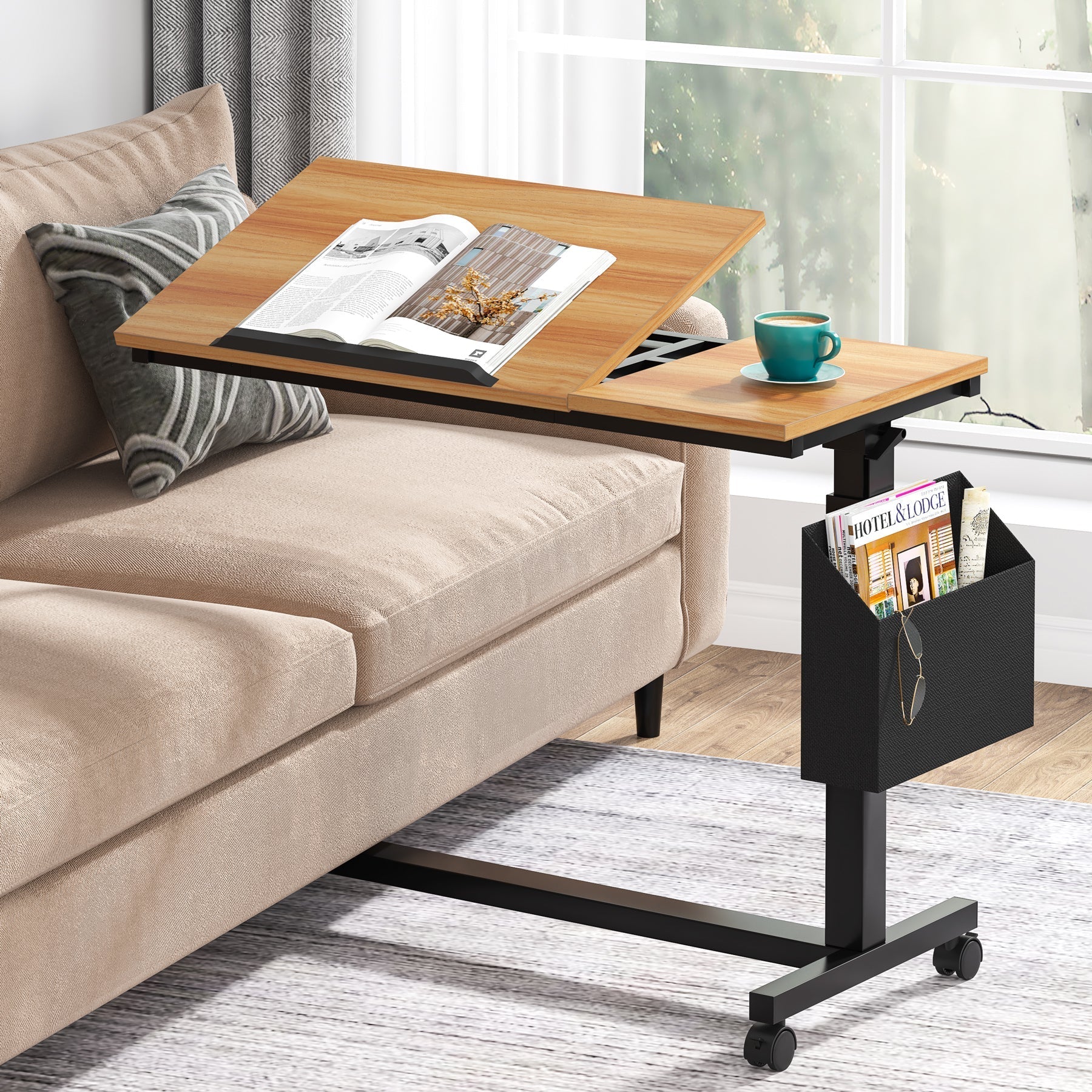 Mobile C Table, Height Adjustable End Table Sofa Snack Table