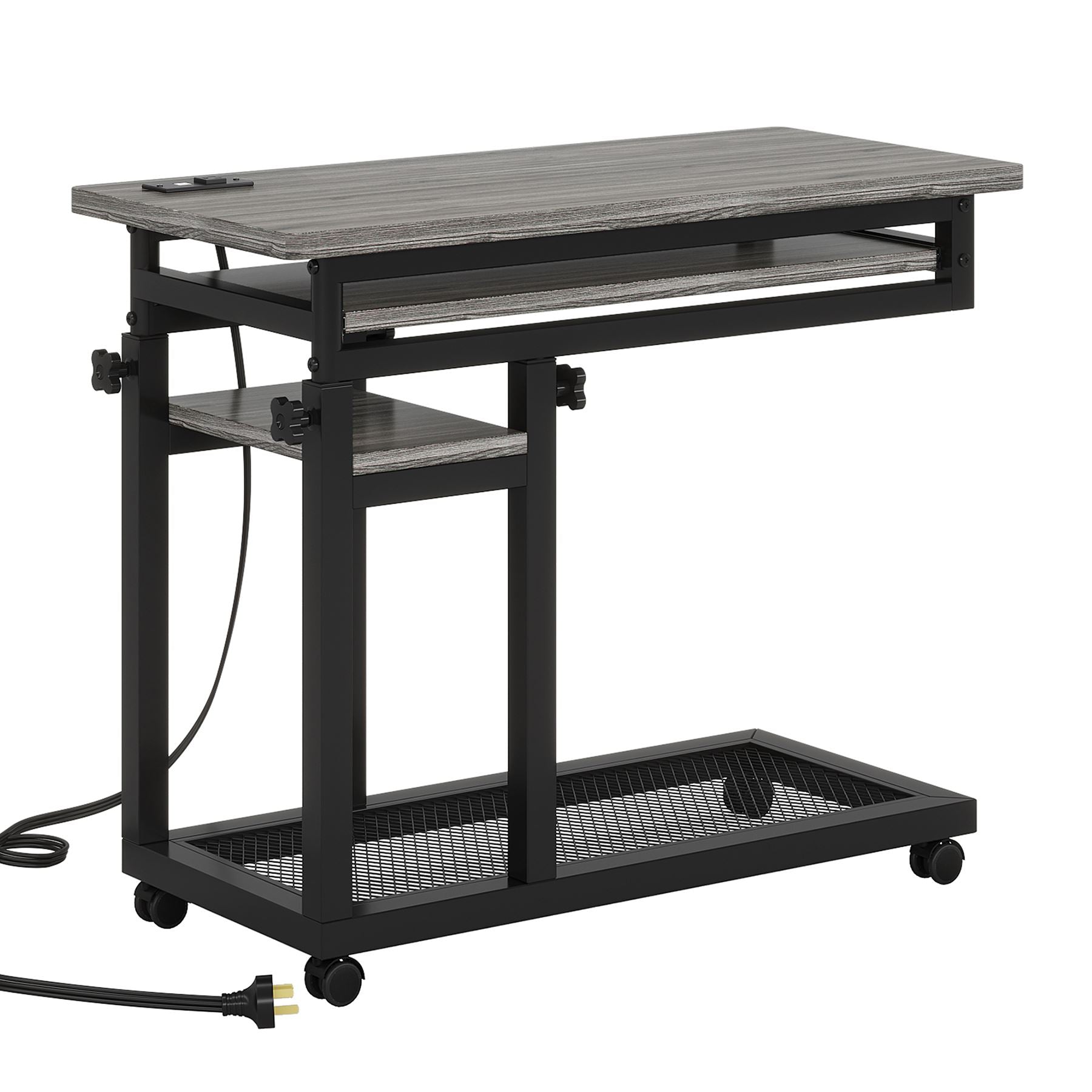 Mobile C Table, Portable Desk Side Table with Power Outlet