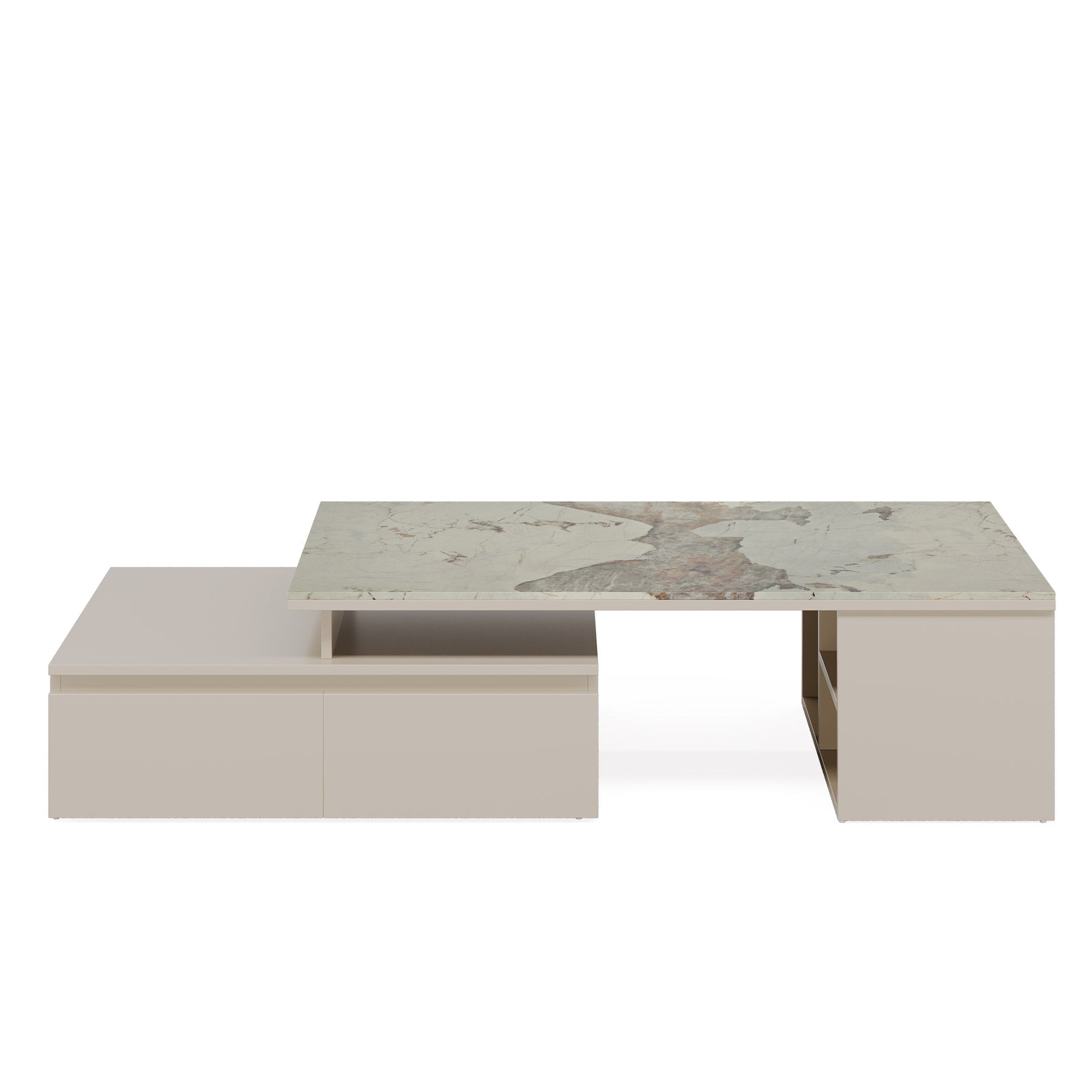 Modern Coffee Table, Extendable Tabletop Center Table with 4 Drawers & Storage Shelf (in cm)