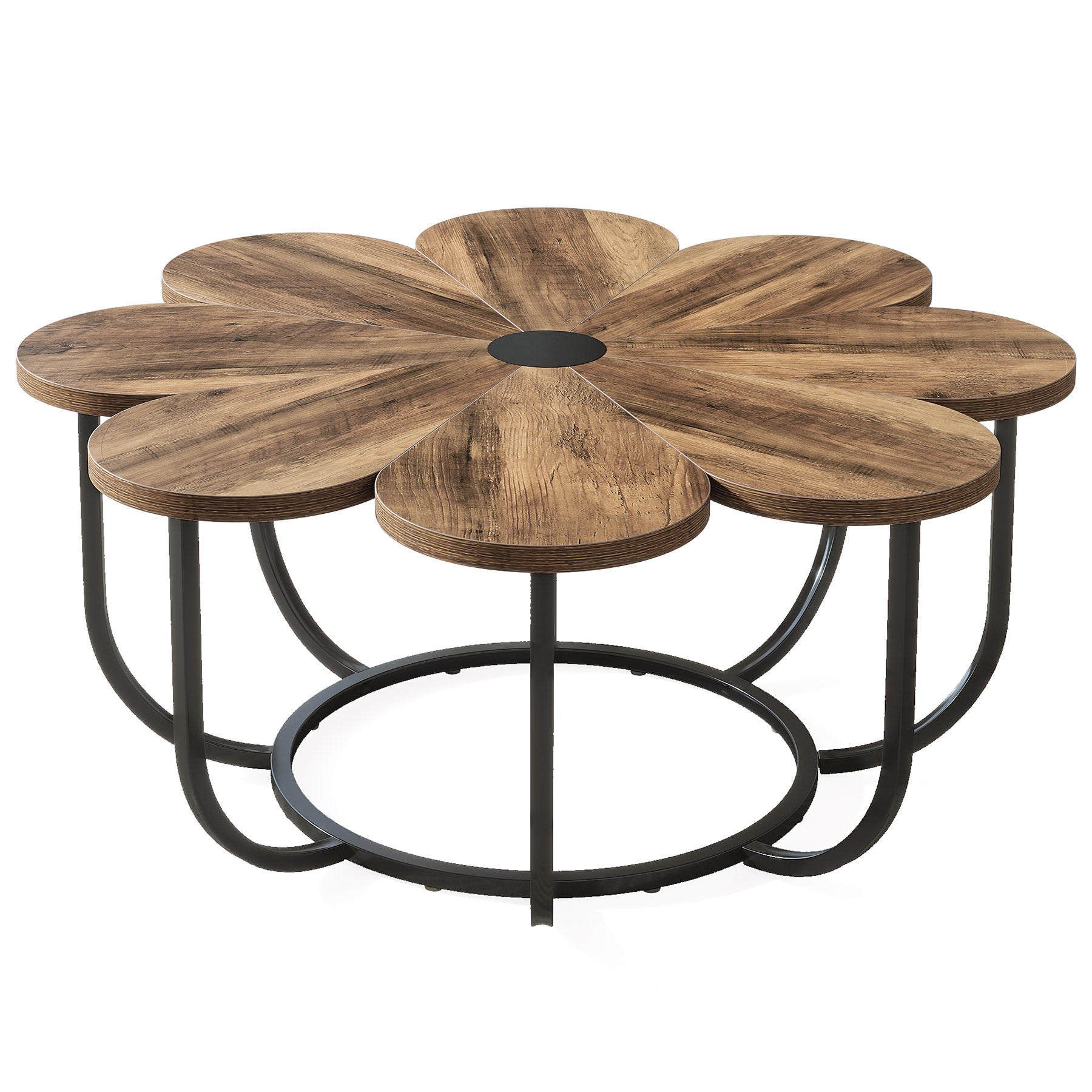 Modern Coffee Table, Flower-Shaped Center Table with Faux Marble Tabletop (in cm)