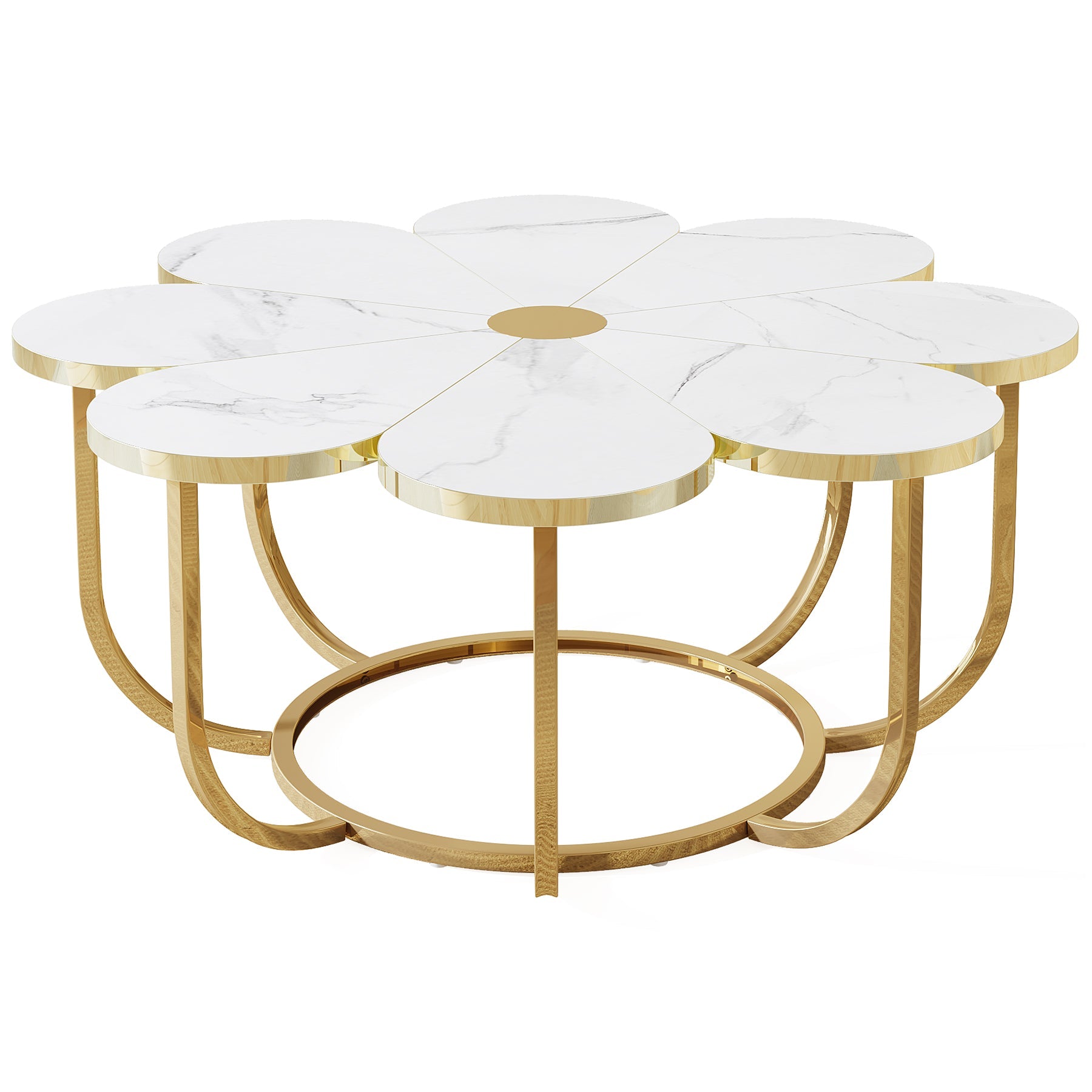 Modern Coffee Table, Flower-Shaped Center Table with Faux Marble Tabletop (in cm)