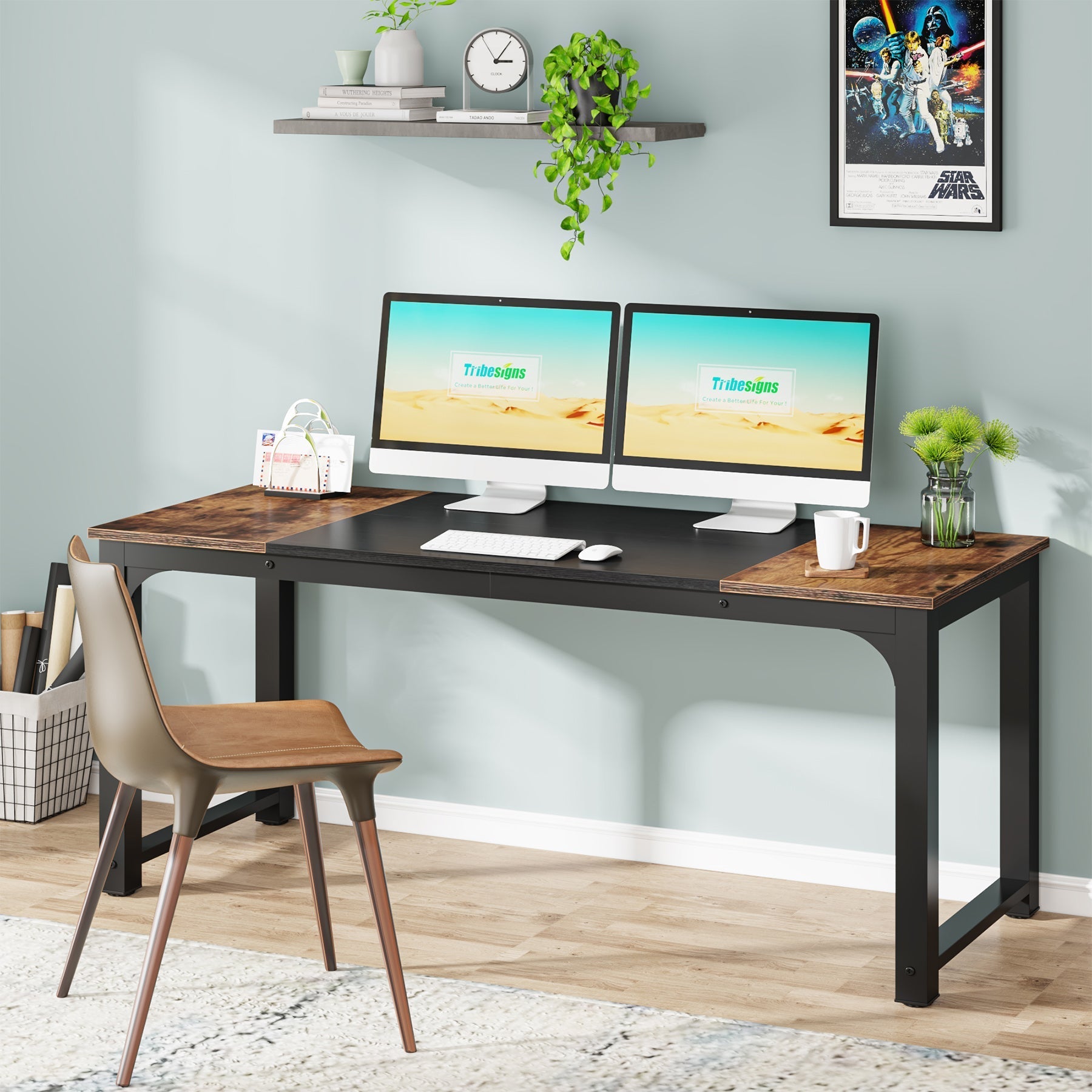 Modern Computer Desk, Industrial Style Desk Computer Workstation (in cm)