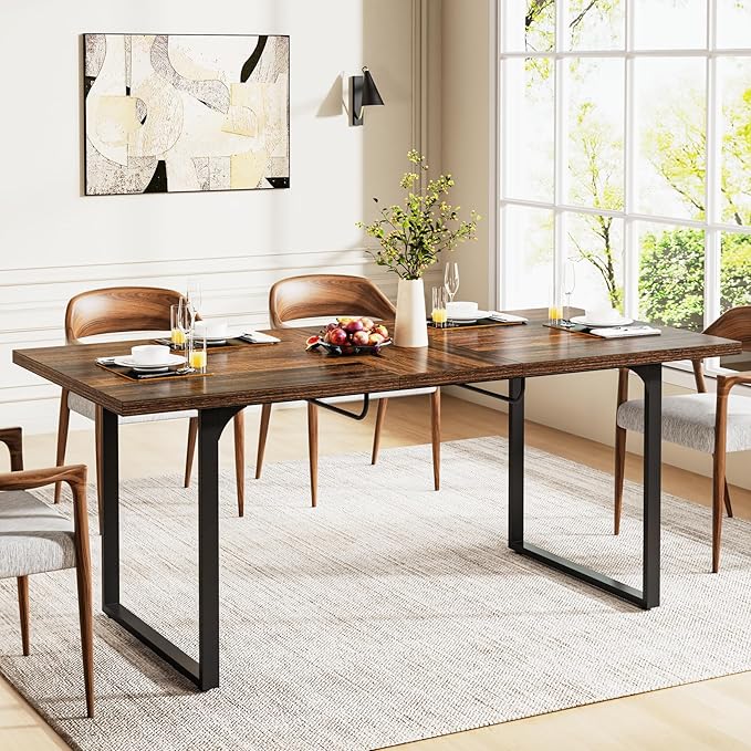 Modern Dining Table, 160-200 cm Extendable Kitchen Table for 6-8