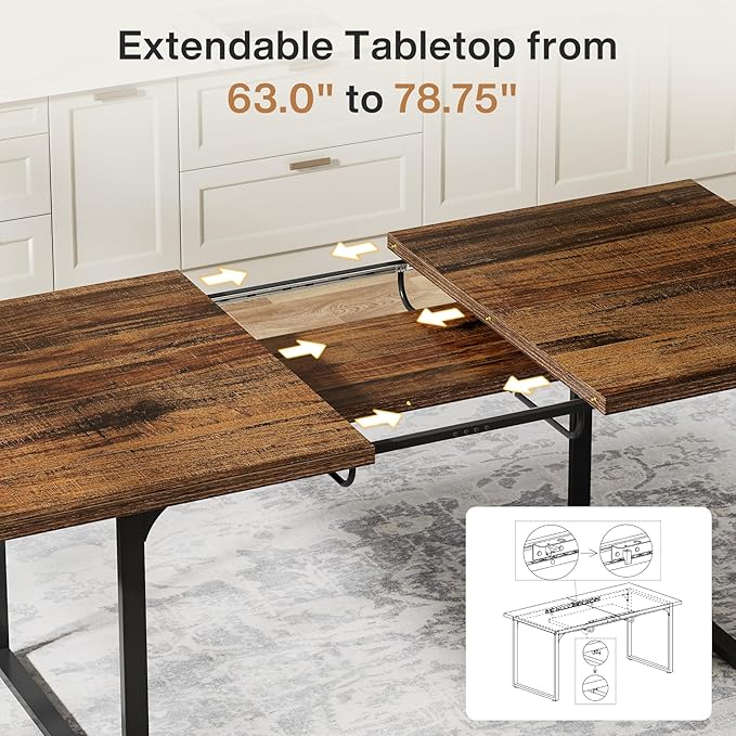 Modern Dining Table, 160-200 cm Extendable Kitchen Table for 6-8