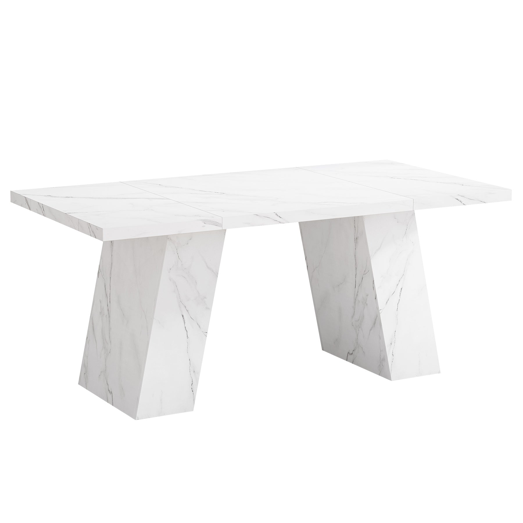 Modern Dining Table, 160 cm Faux Marble Kitchen Dinner Table for 4-6