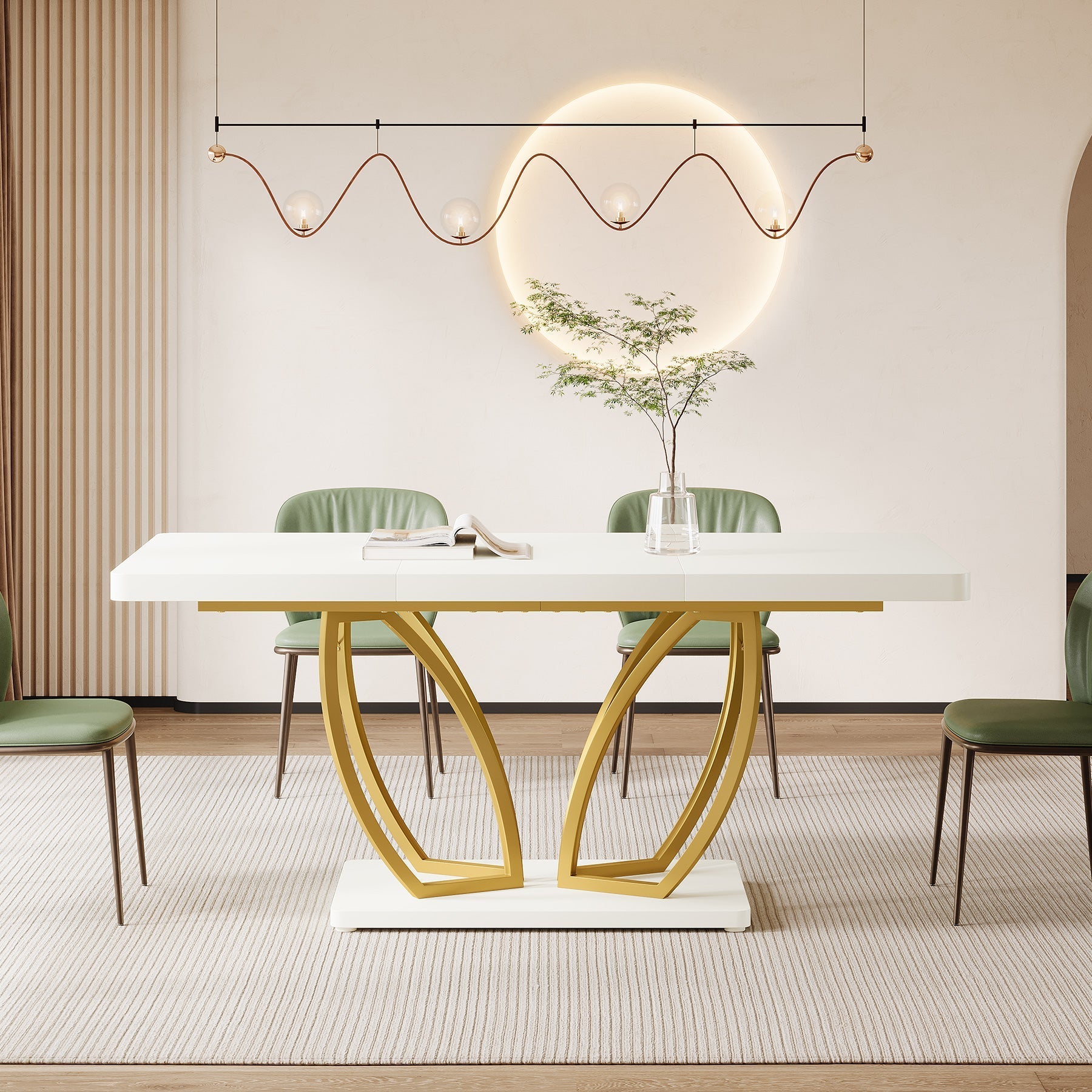 Modern Dining Table, 160 cm Kitchen Dinner Table with Petal-shaped Base