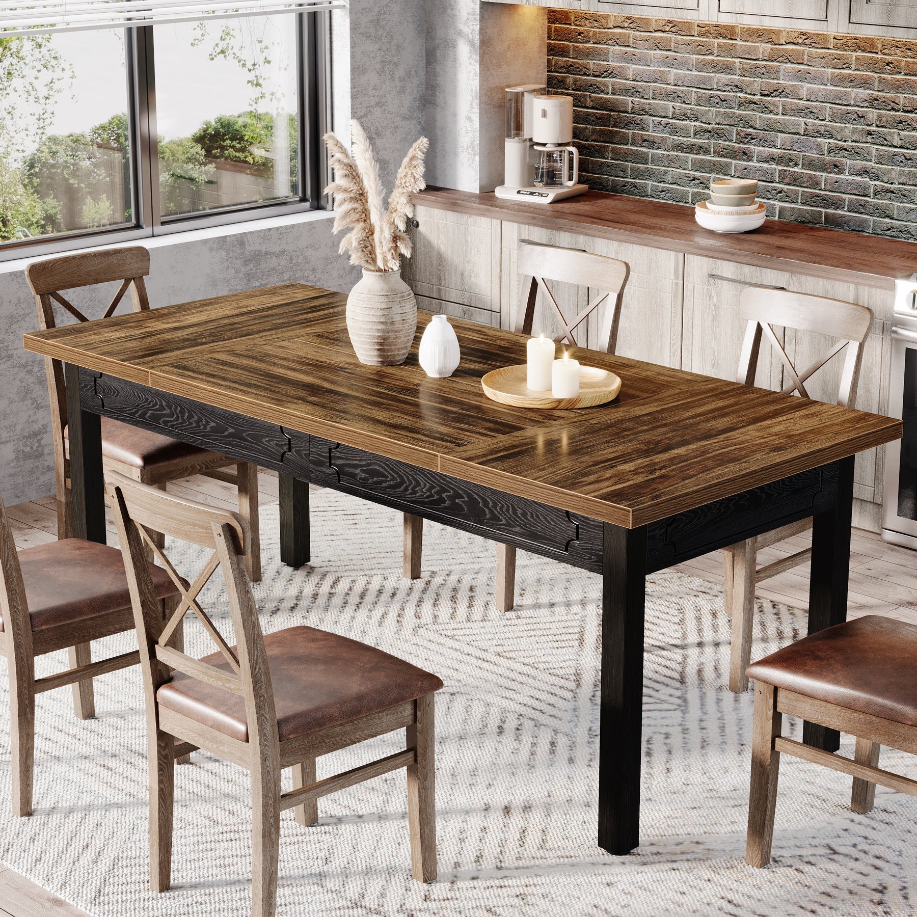 Modern Dining Table, 160 cm Kitchen Table for 4-6 People