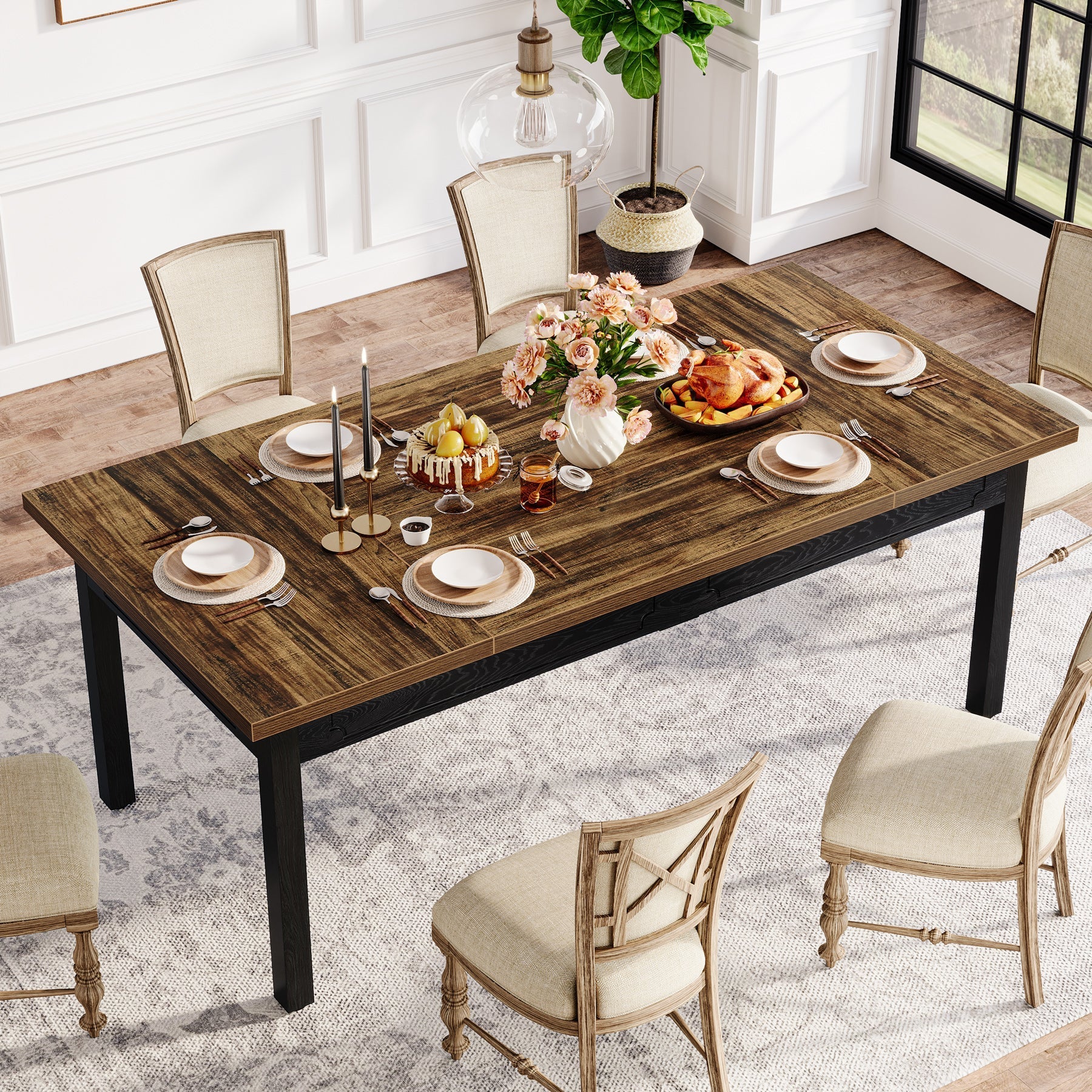 Modern Dining Table, 160 cm Kitchen Table for 4-6 People