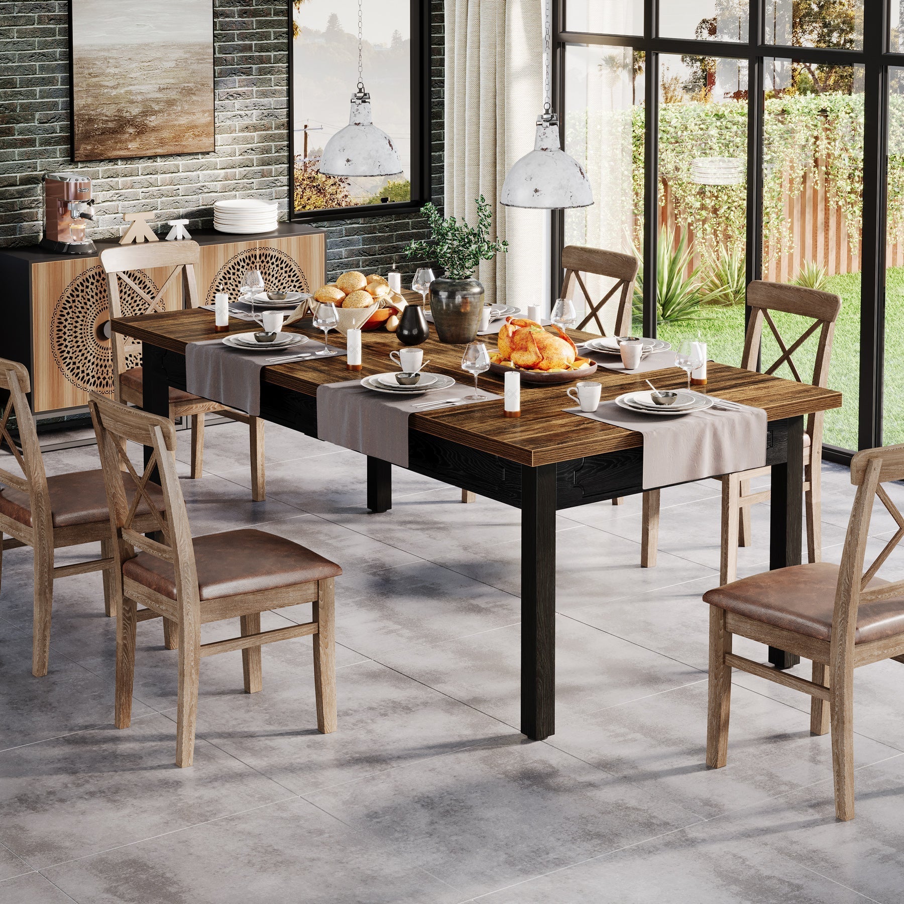 Modern Dining Table, 160 cm Kitchen Table for 4-6 People