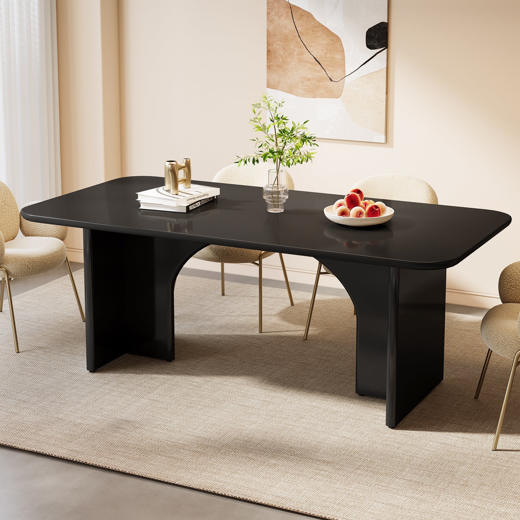 Modern Dining Table, 160 cm Large Rectangle Kitchen Table for 4-6 People