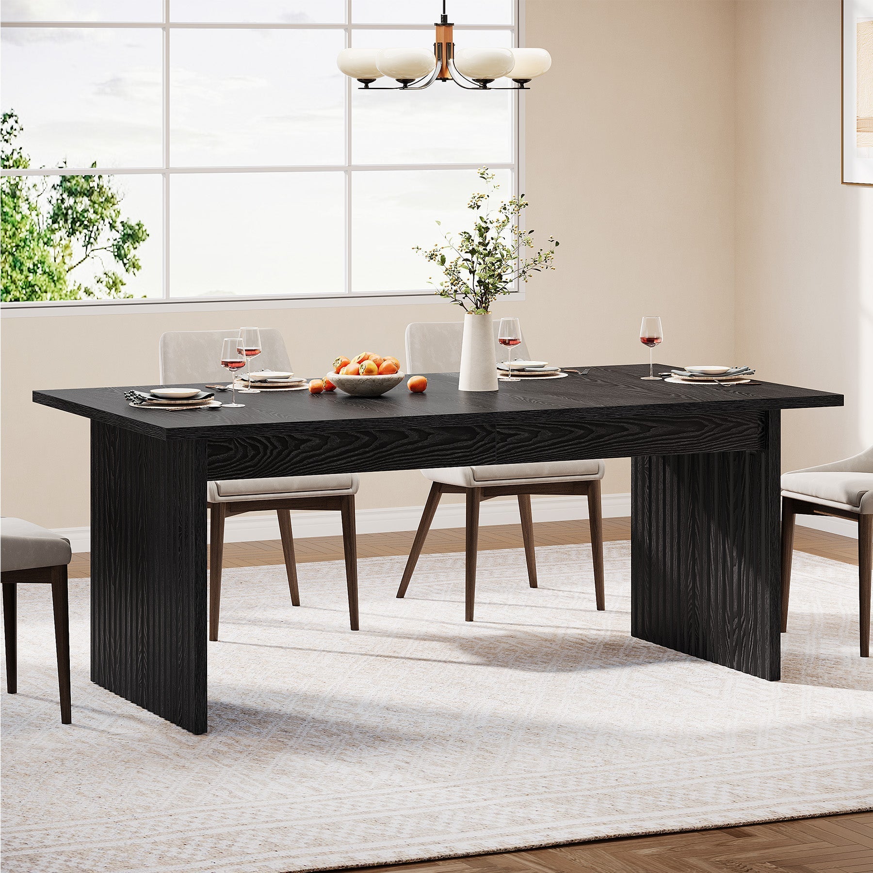 Modern Dining Table, 160 cm Rectangular Kitchen Table for 6 People