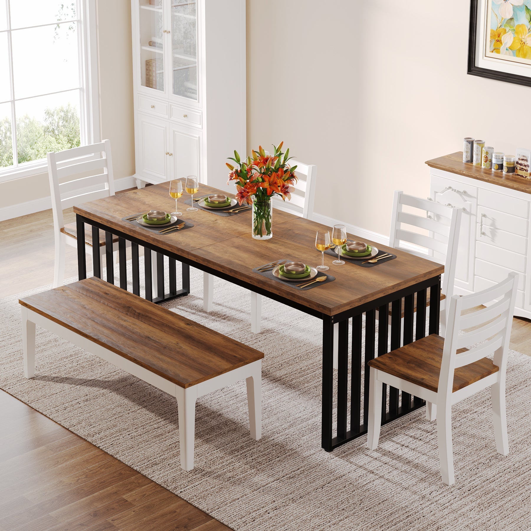 Modern Dining Table, 200 cm Sturdy Kitchen Table