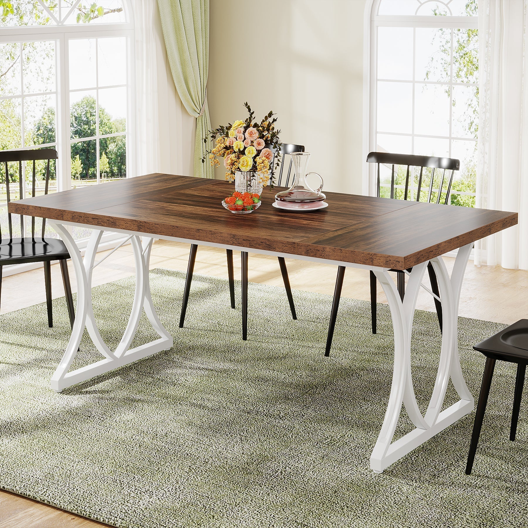 Modern Dining Table, Rectangular Kitchen Table for 6 People (cm)