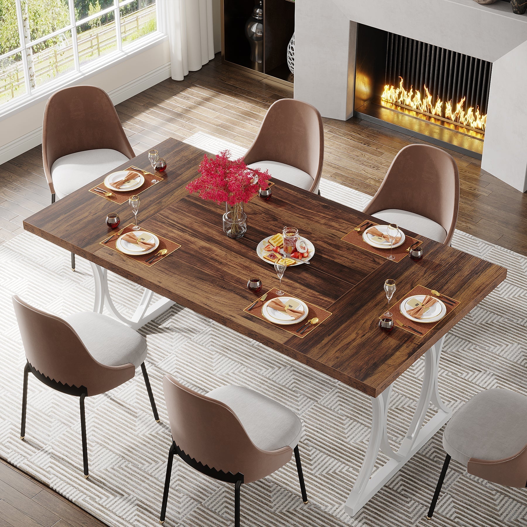 Modern Dining Table, Rectangular Kitchen Table for 6 People (cm)