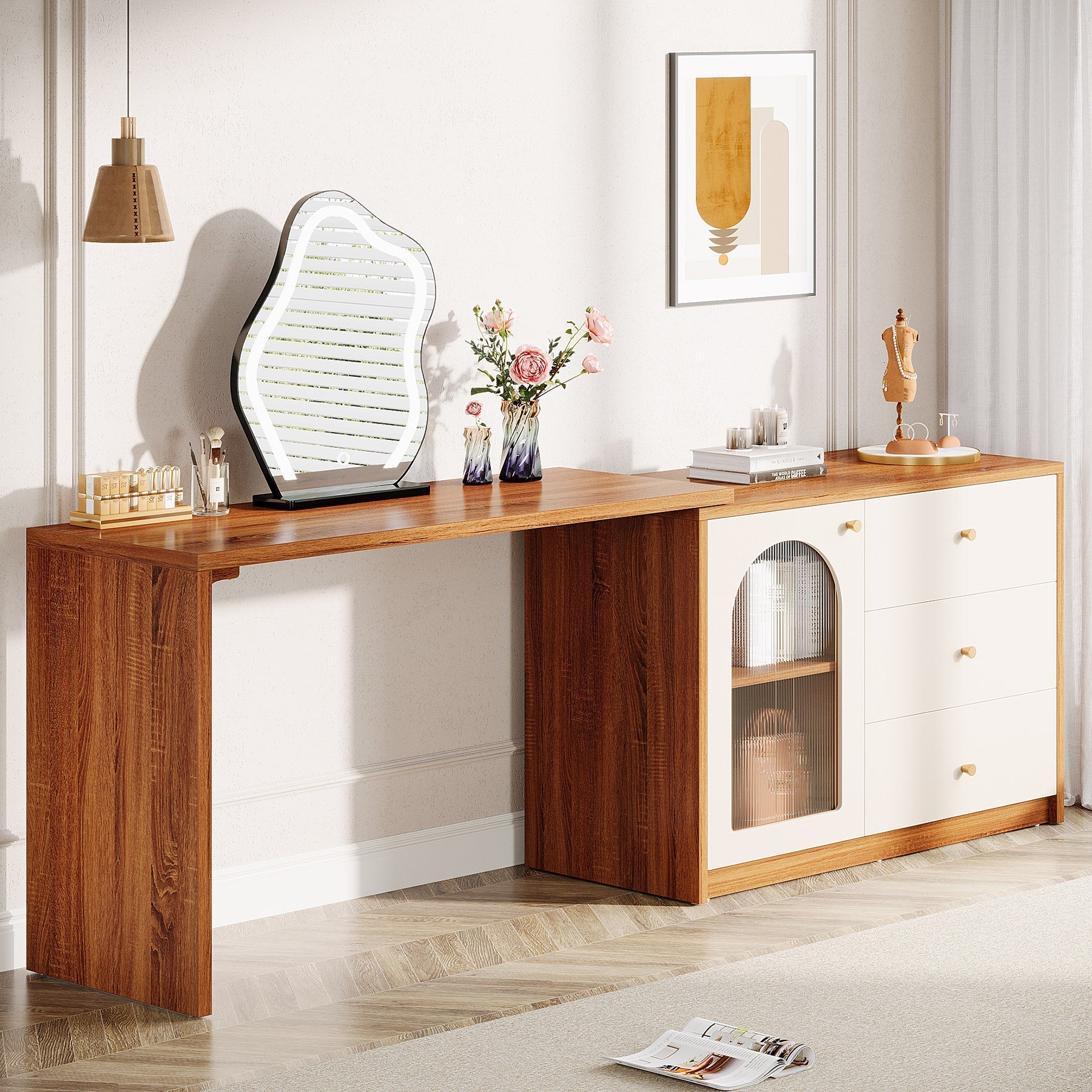 Modern Makeup Vanity, Dressing Table with 3 Drawers and Cabinet (in cm)