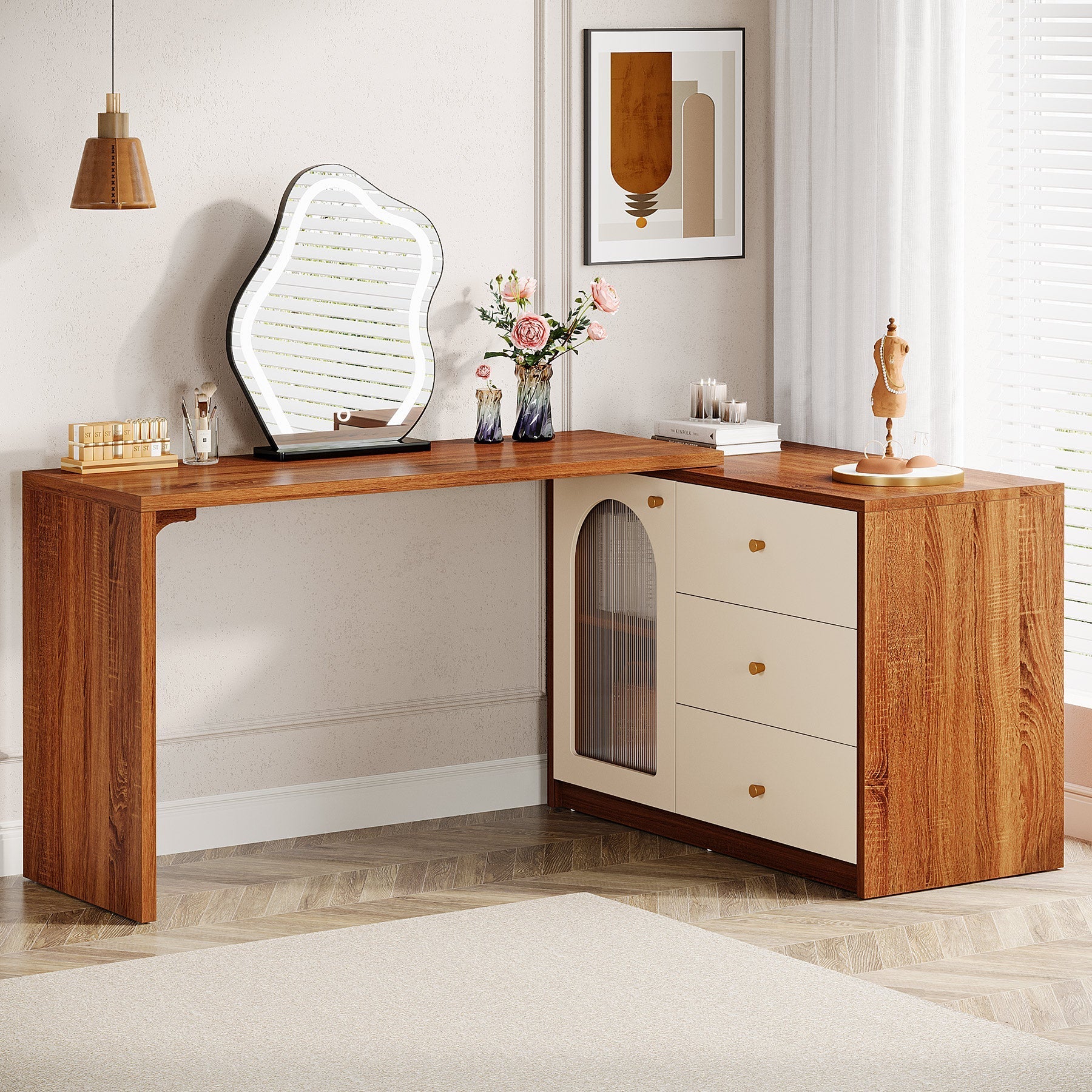 Modern Makeup Vanity, Dressing Table with 3 Drawers and Cabinet (in cm)